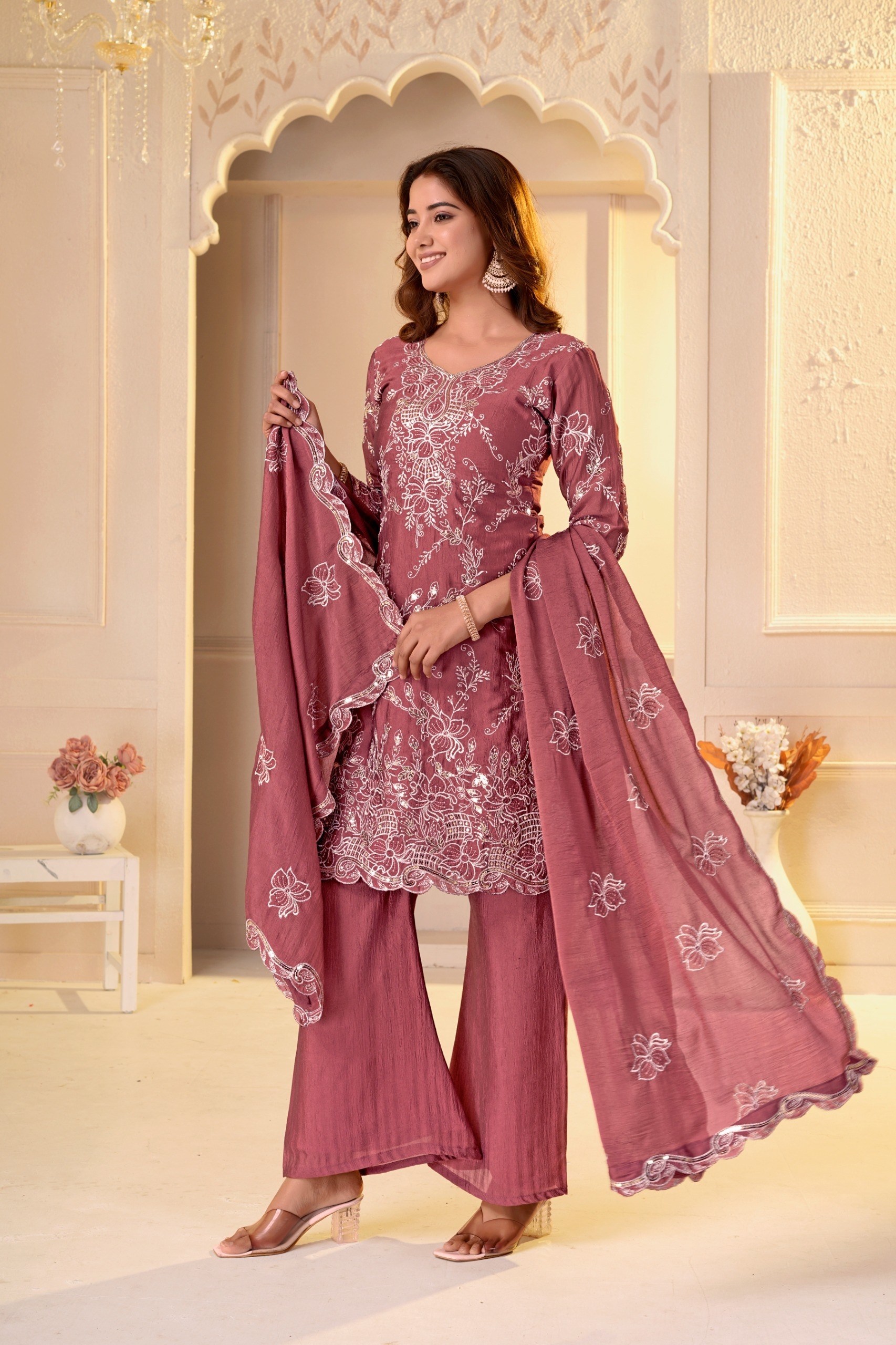 FE-154 Rangoli Crush Designer Embroidered Suit