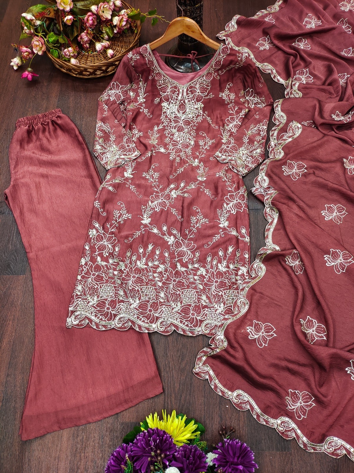 FE-154 Rangoli Crush Designer Embroidered Suit