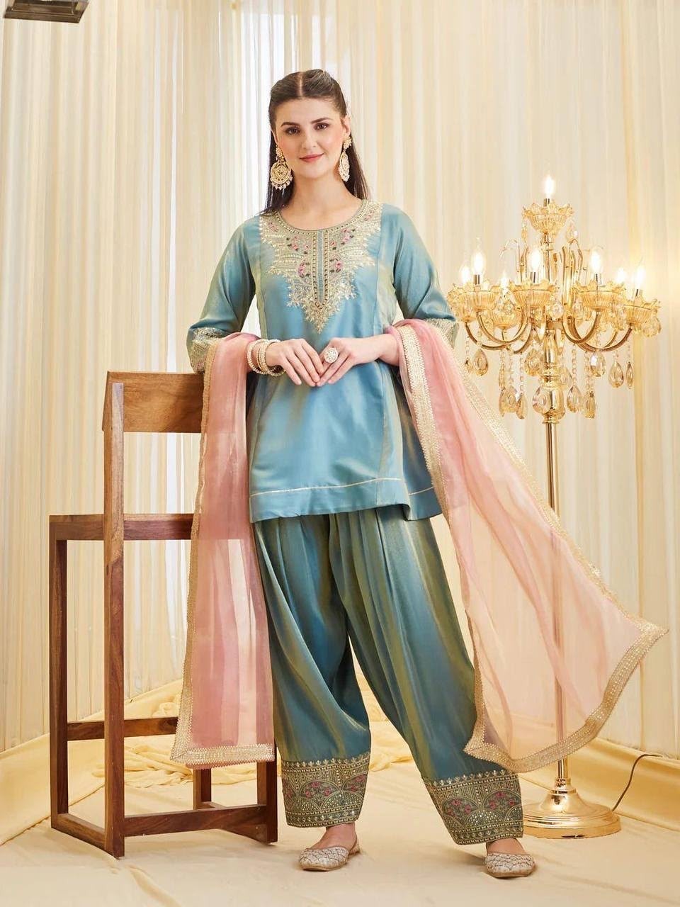 KF-1728 Heavy Fendy Silk Designer Palazzo Set