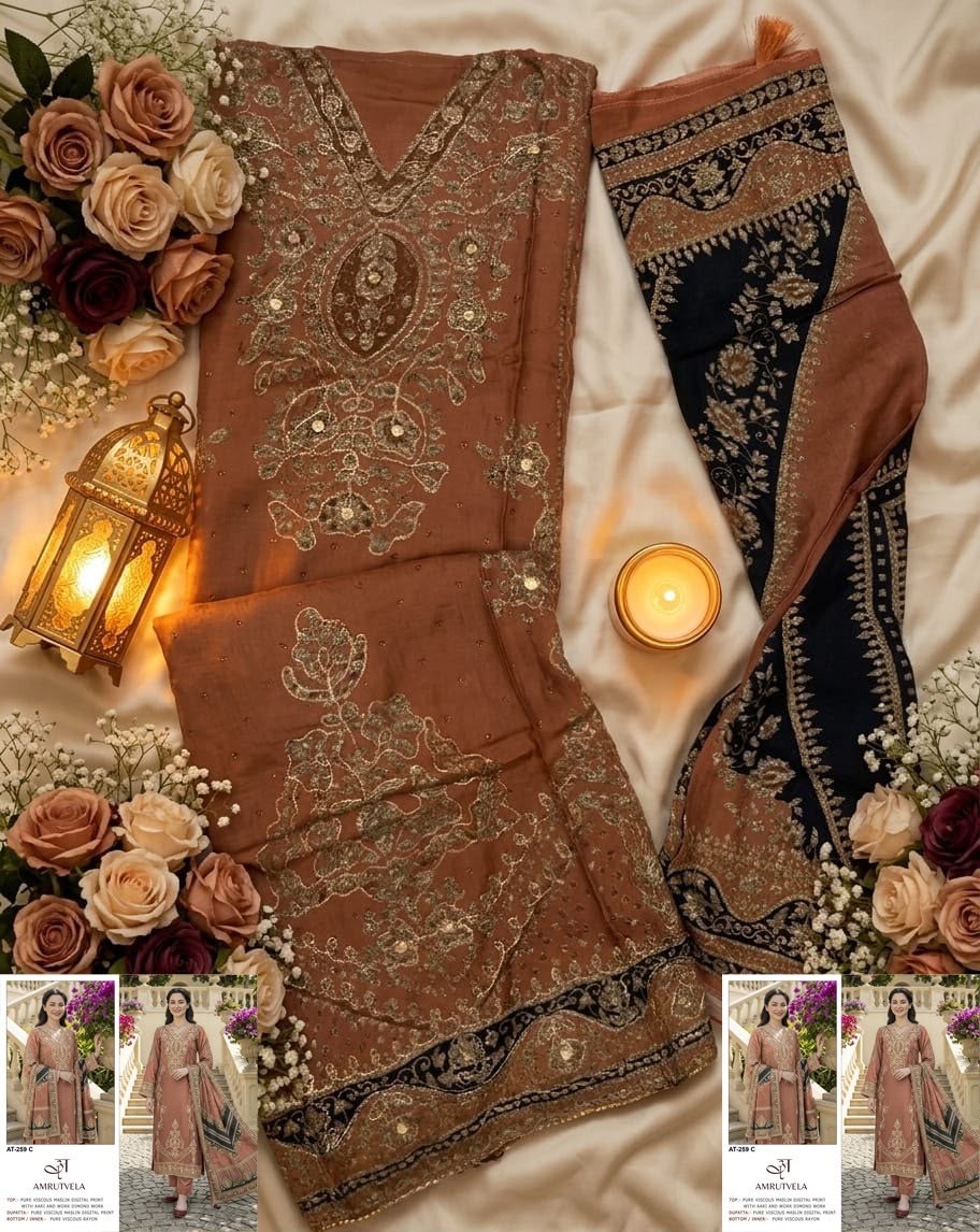 AMRUTVELA | AT-259 | Viscose Maslin Aari Hand Work Collection