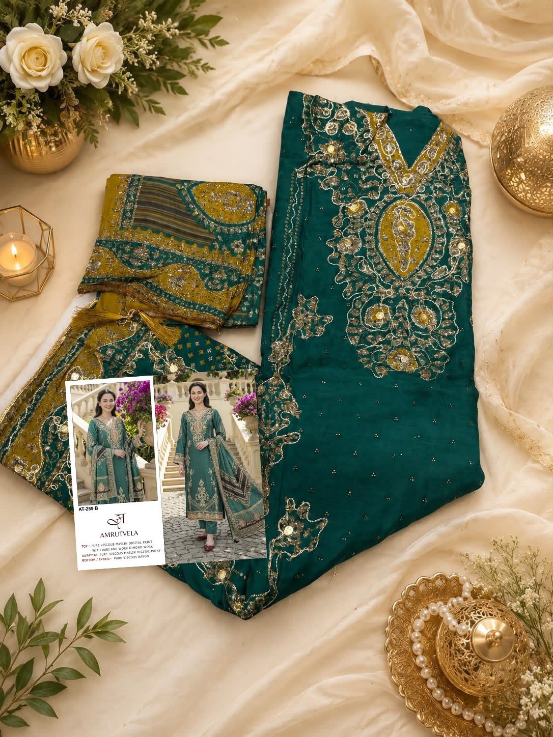 AMRUTVELA | AT-259 | Viscose Maslin Aari Hand Work Collection