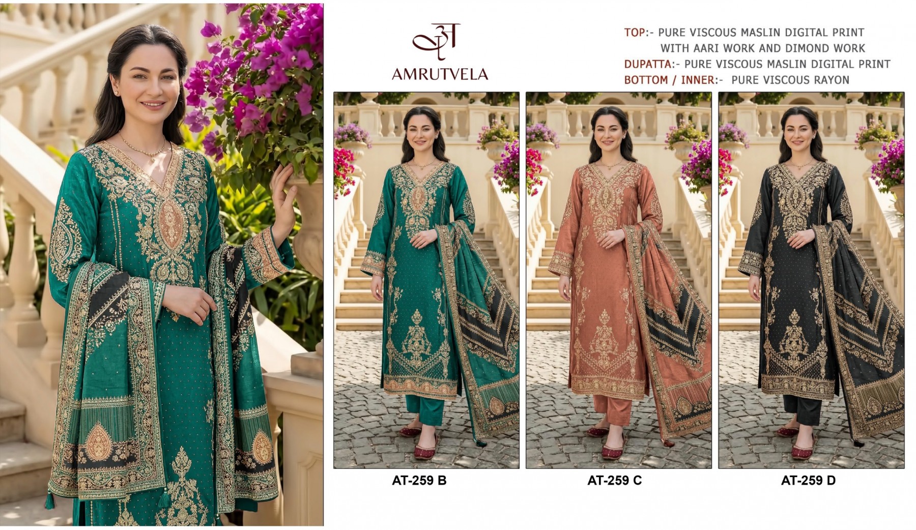 AMRUTVELA | AT-259 | Viscose Maslin Aari Hand Work Collection