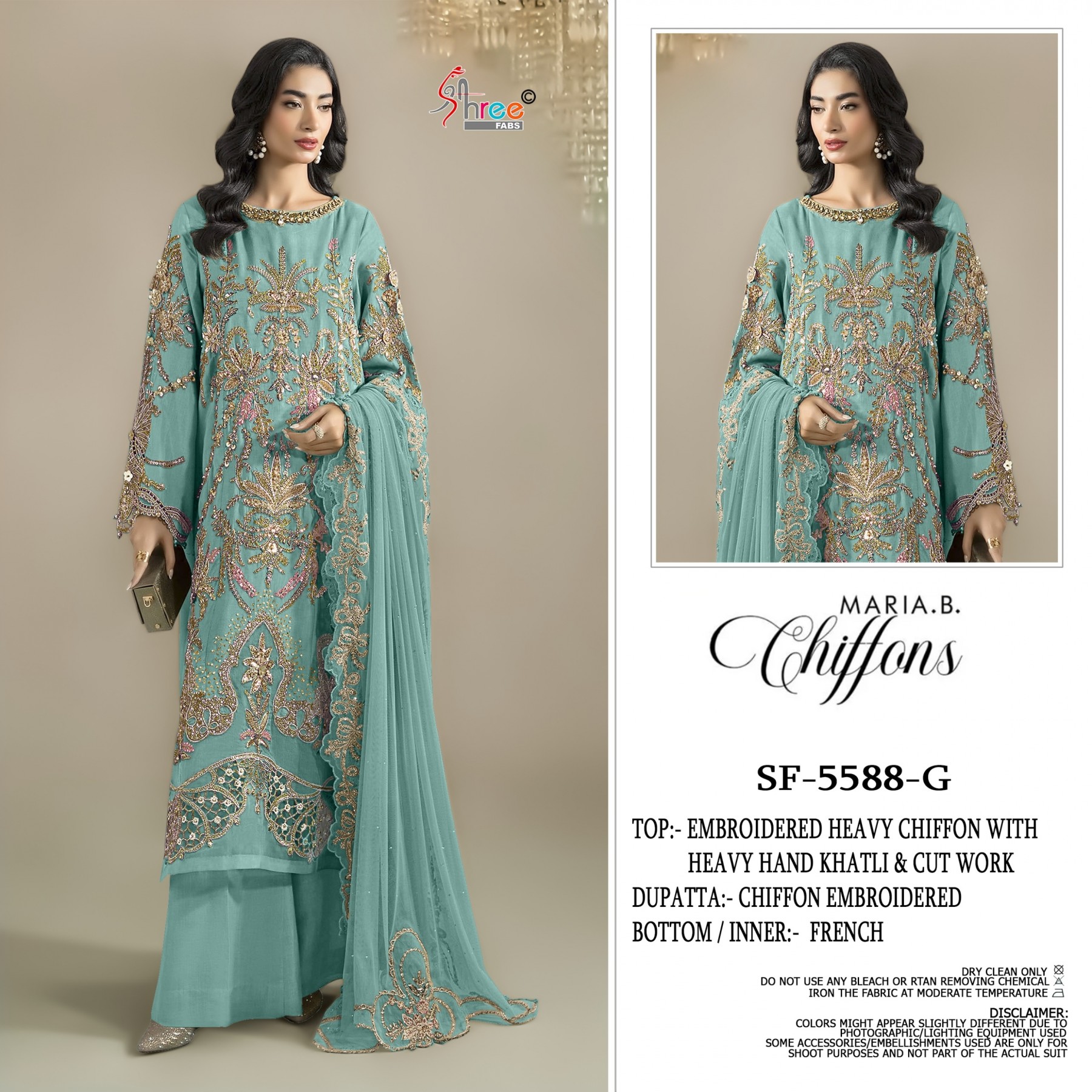 SF-5588 | Heavy Chiffon Hand Khatli & Cut Work Suit