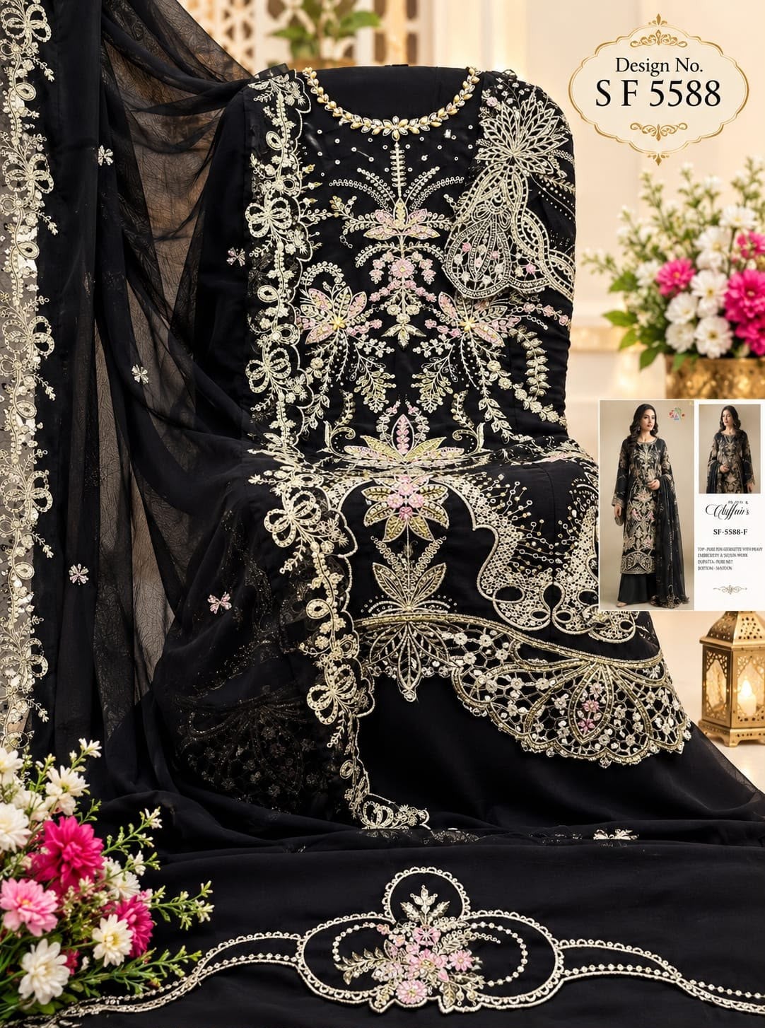 SF-5588 | Heavy Chiffon Hand Khatli & Cut Work Suit