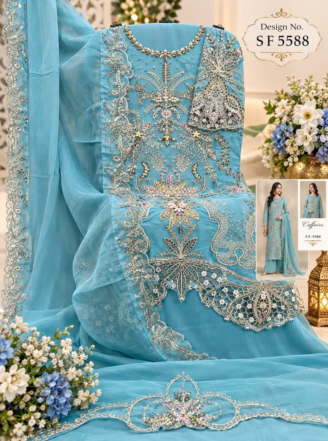 SF-5588 | Heavy Chiffon Hand Khatli & Cut Work Suit