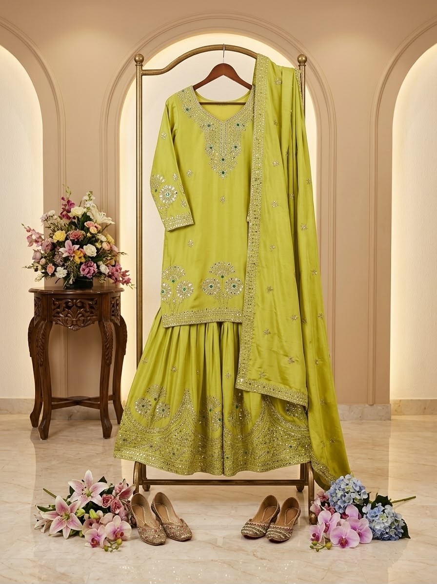 WW-1284 | Natural Satin Silk A-Line Embroidered Collection