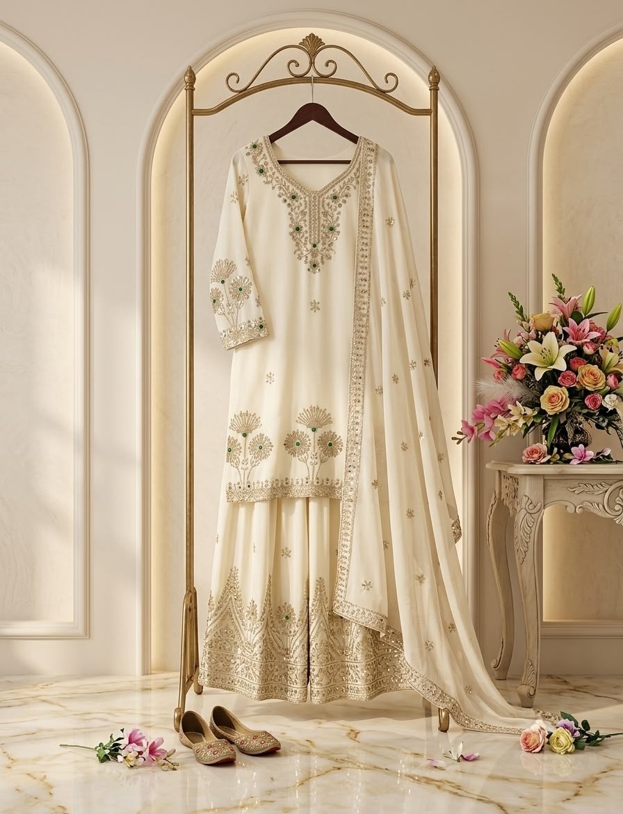 WW-1284 | Natural Satin Silk A-Line Embroidered Collection