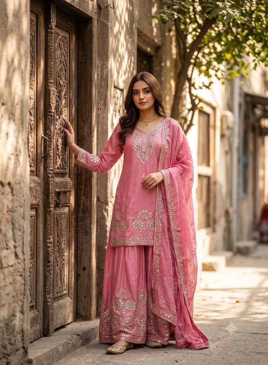 WW-1284 | Natural Satin Silk A-Line Embroidered Collection