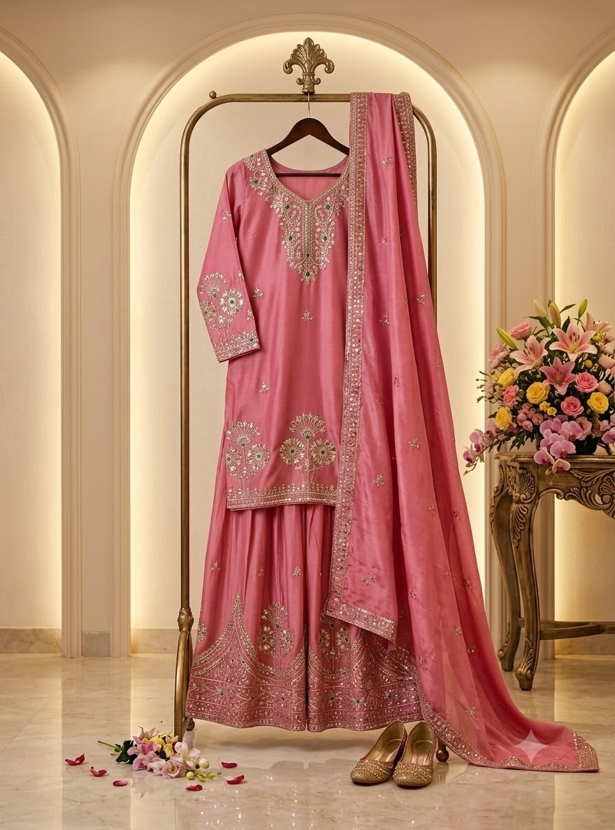 WW-1284 | Natural Satin Silk A-Line Embroidered Collection