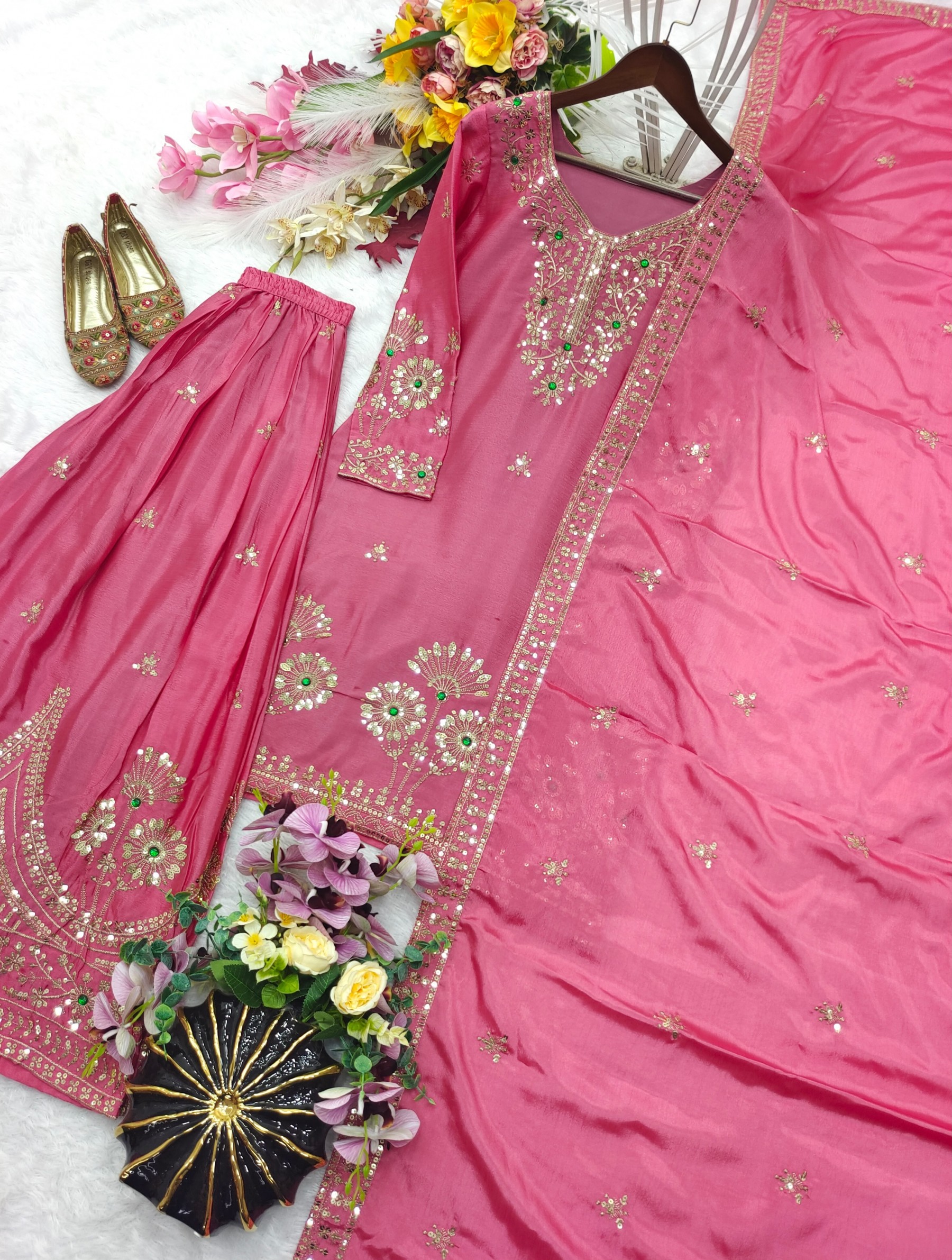 WW-1284 | Natural Satin Silk A-Line Embroidered Collection