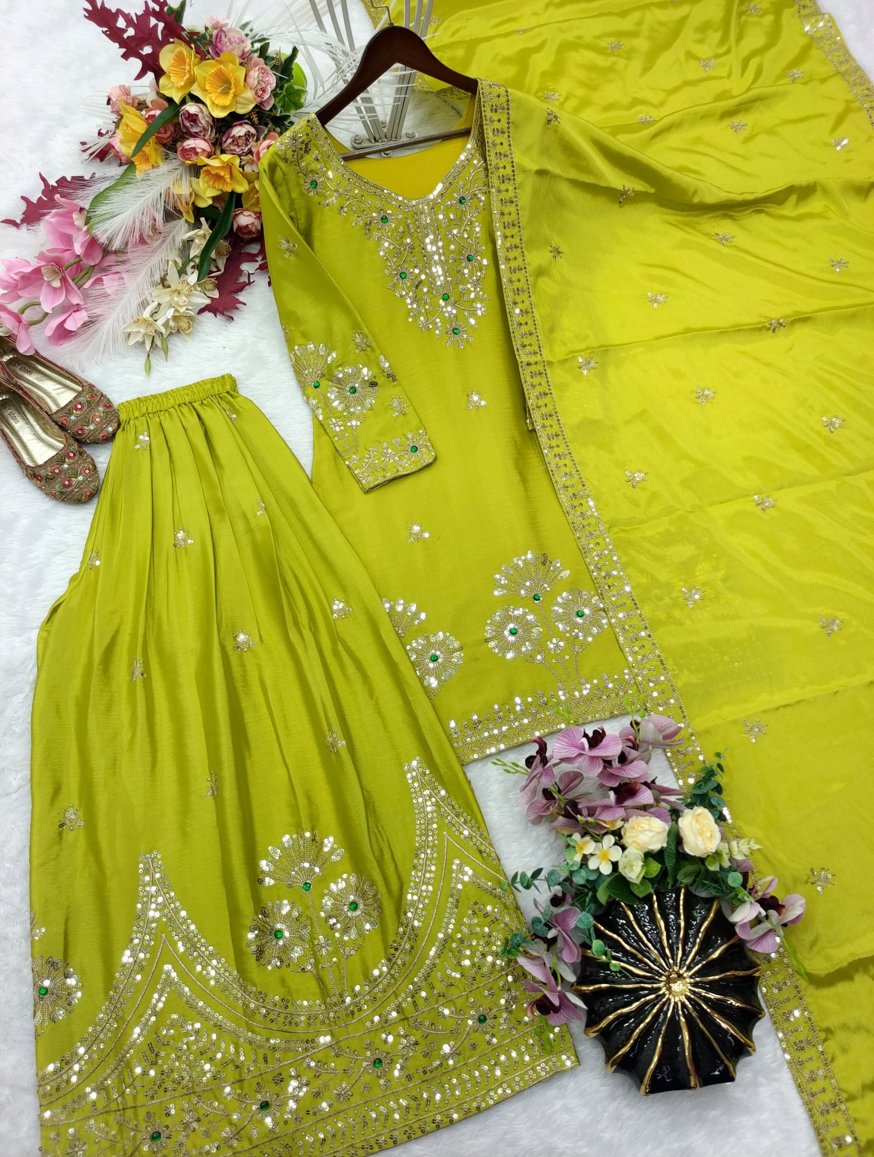 WW-1284 | Natural Satin Silk A-Line Embroidered Collection