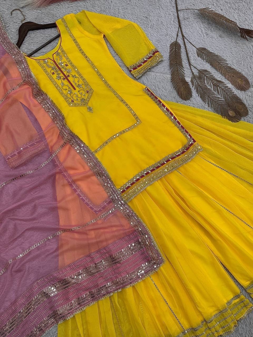 DHK-1378 | Kundan Organza Silk Embroidered Palazzo Collection