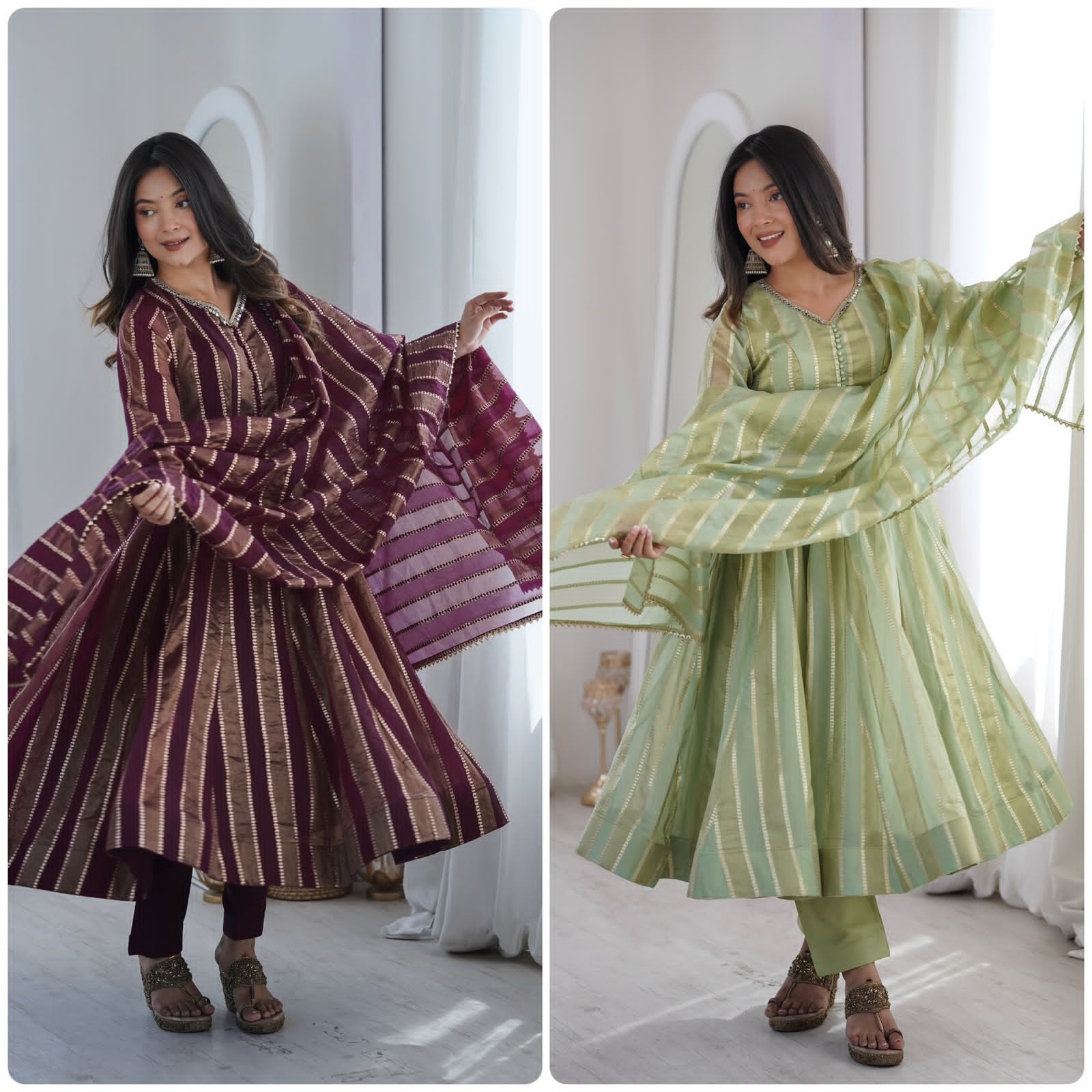 Shop SSC-725 designer party wear gown set with Heavy Viscose Jacquard, Real Mirror Lace Work, Micro Cotton inner and pant, plus matching 2.20m dupatta.