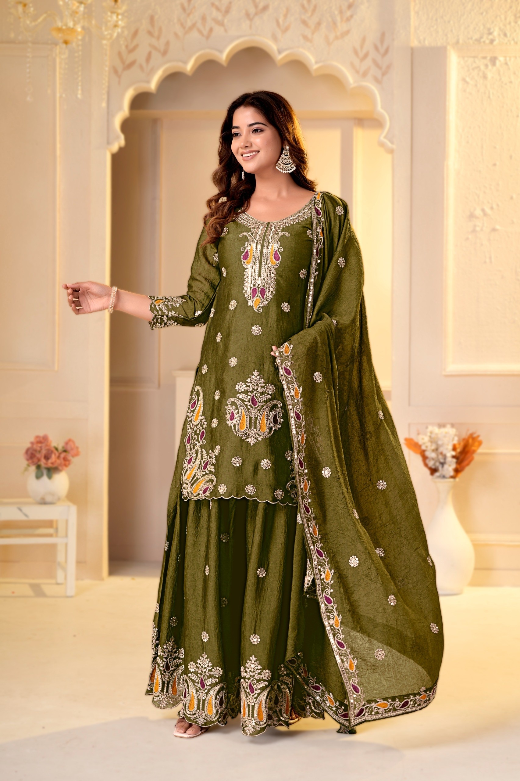 FE-156 Rangoli Crush Sequence & Multi Embroidered Designer Suit