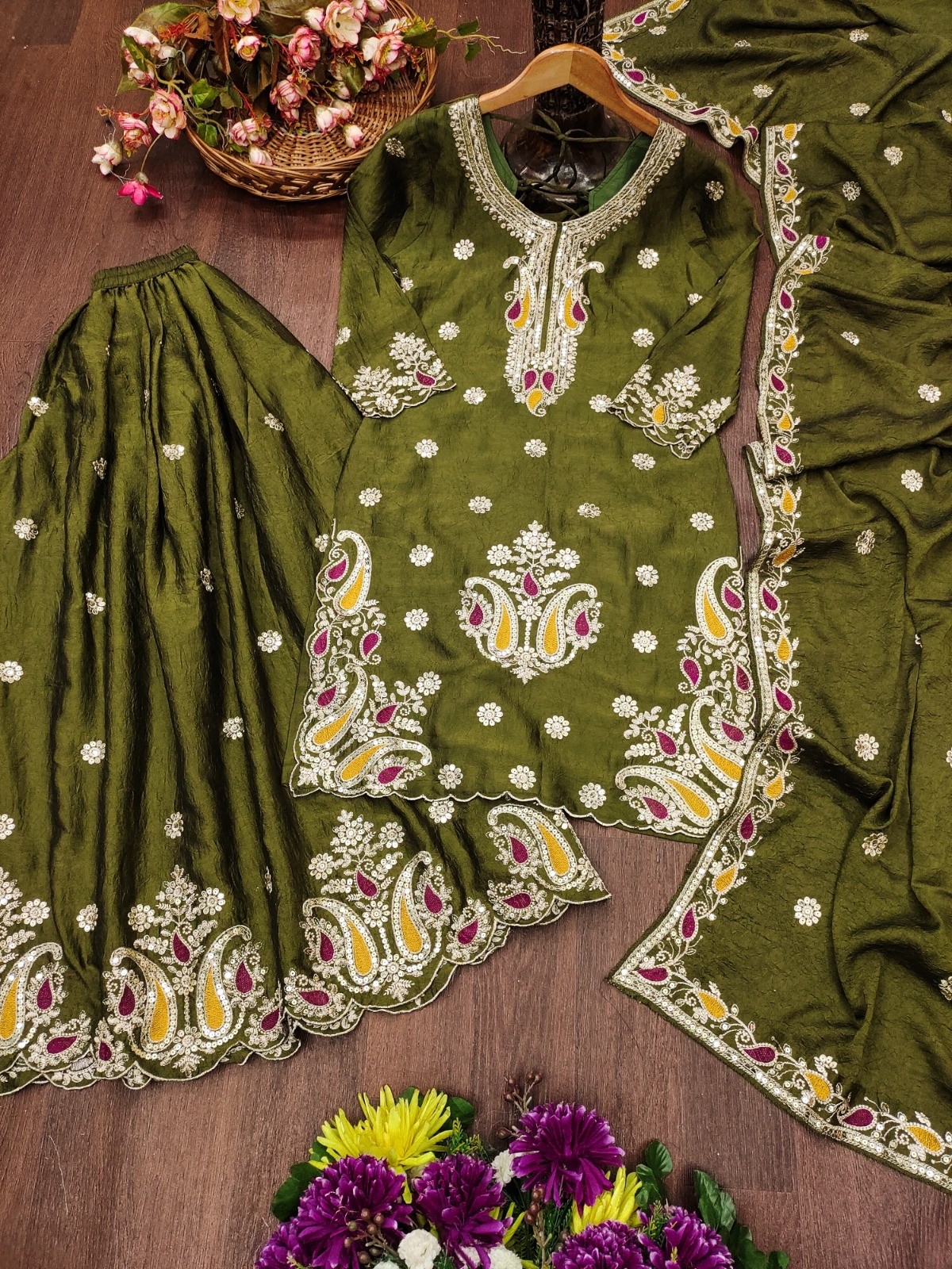 FE-156 Rangoli Crush Sequence & Multi Embroidered Designer Suit