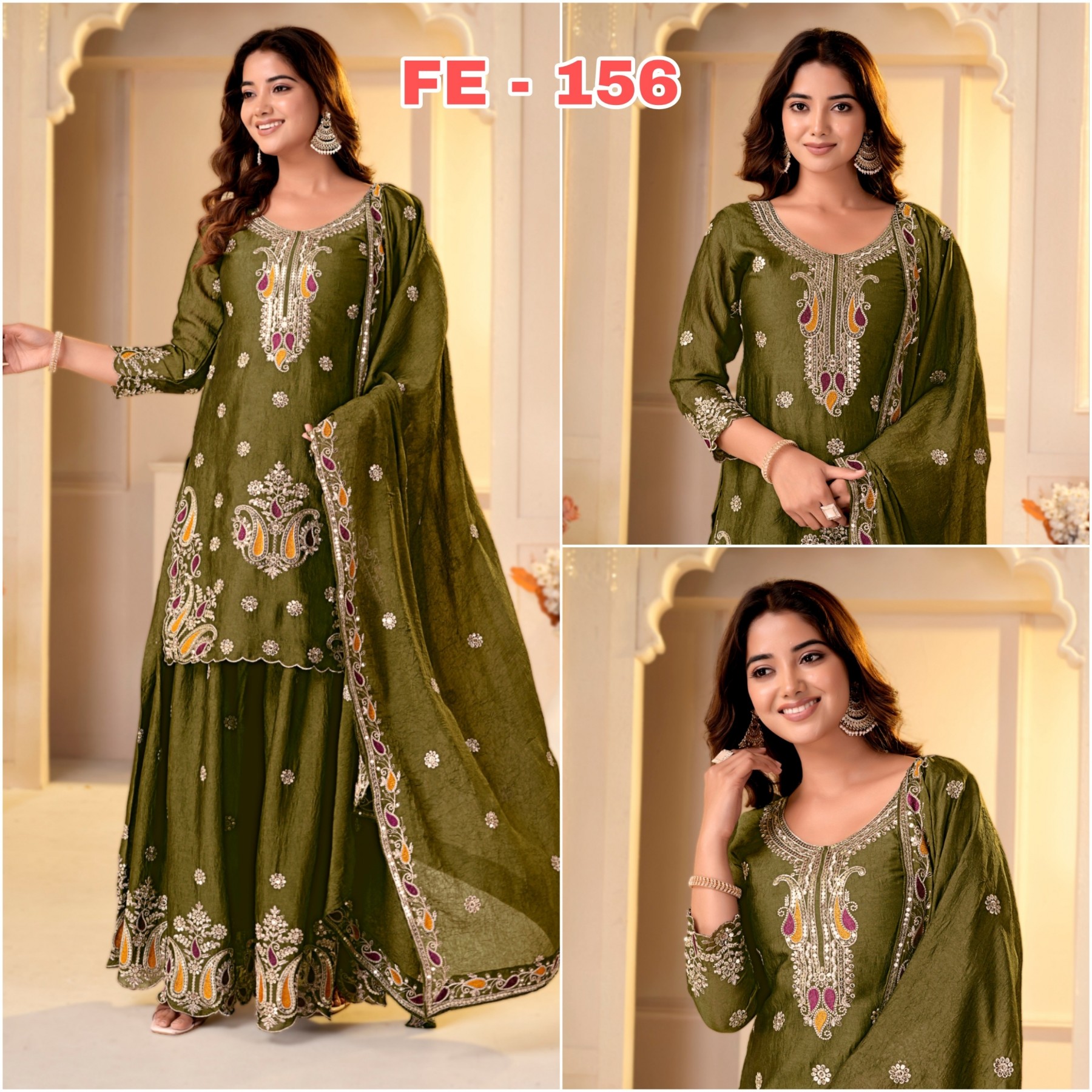 FE-156 Rangoli Crush Sequence & Multi Embroidered Designer Suit