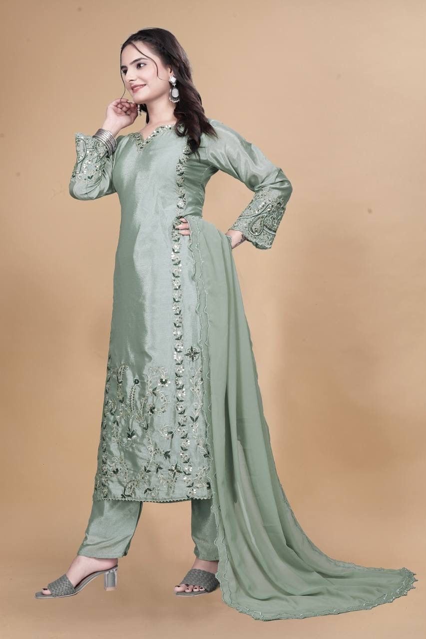 JD-569 Pure Chinon Silk Embroidered Traditional Collection
