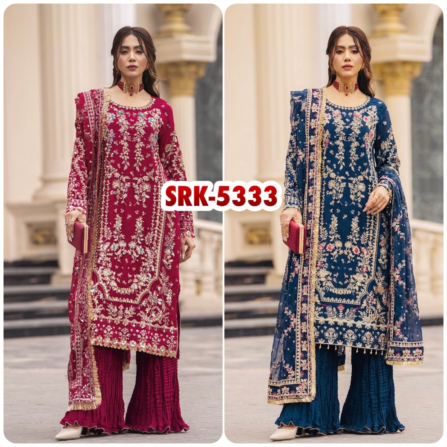 SRK-5333 Heavy Faux Georgette Sequence Embroidered Designer Set