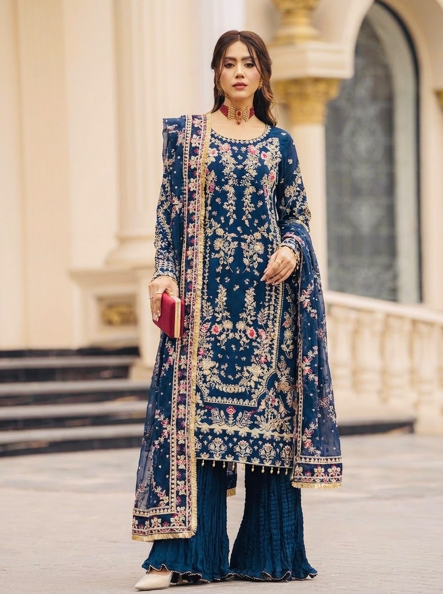 SRK-5333 Heavy Faux Georgette Sequence Embroidered Designer Set