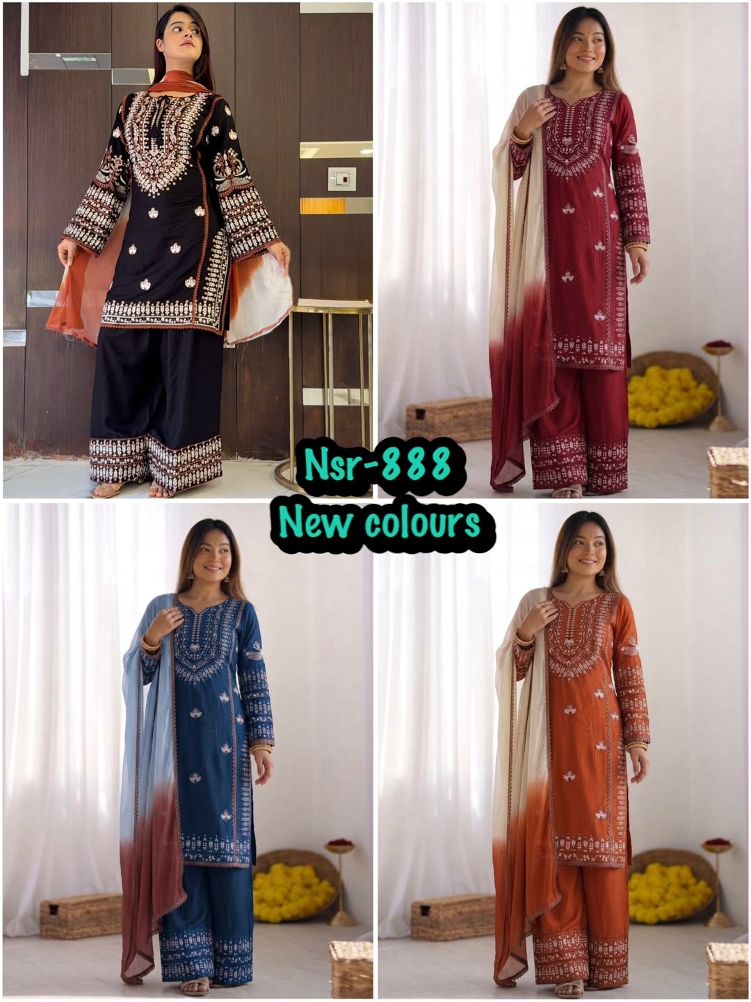 Shop NSR-888 Rayon Cotton embroidered Farshi Pant suit with thread work, Heavy Georgette digital print dupatta and lace border at ₹1,199/-.
