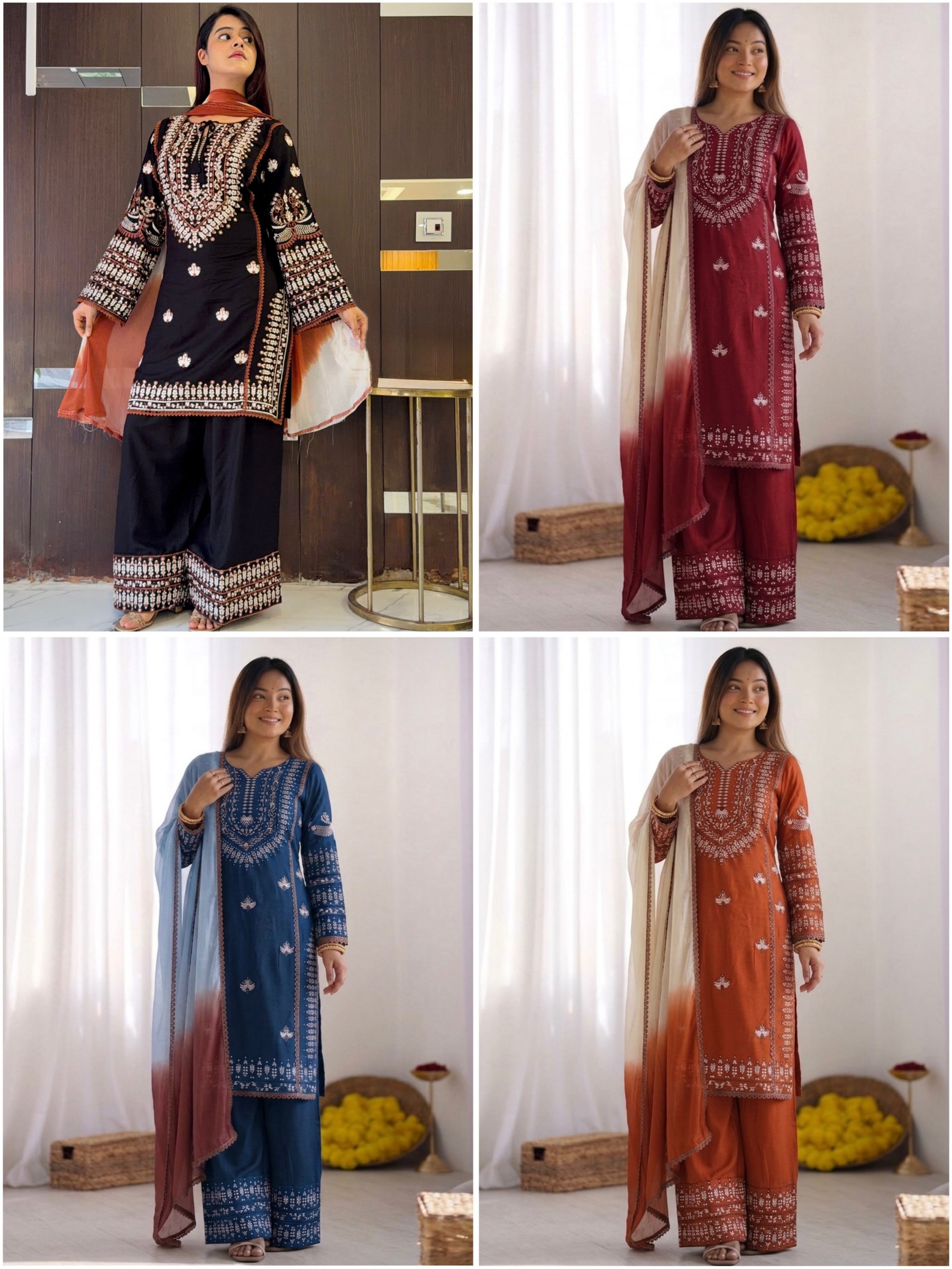 Shop NSR-888 Rayon Cotton embroidered Farshi Pant suit with thread work, Heavy Georgette digital print dupatta and lace border at ₹1,199/-.