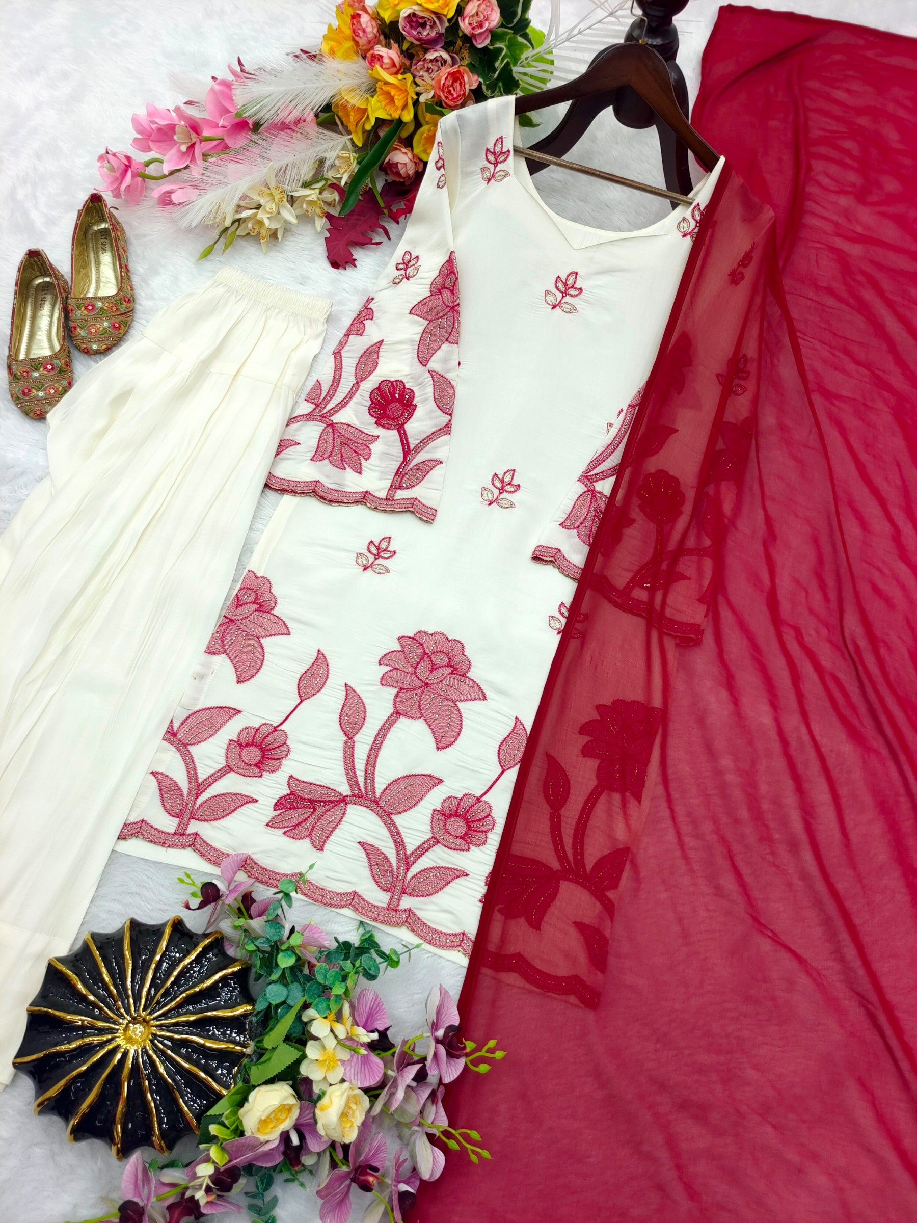 FD-814 Slub Rayon Cotton Embroidered Farshi Designer Suit