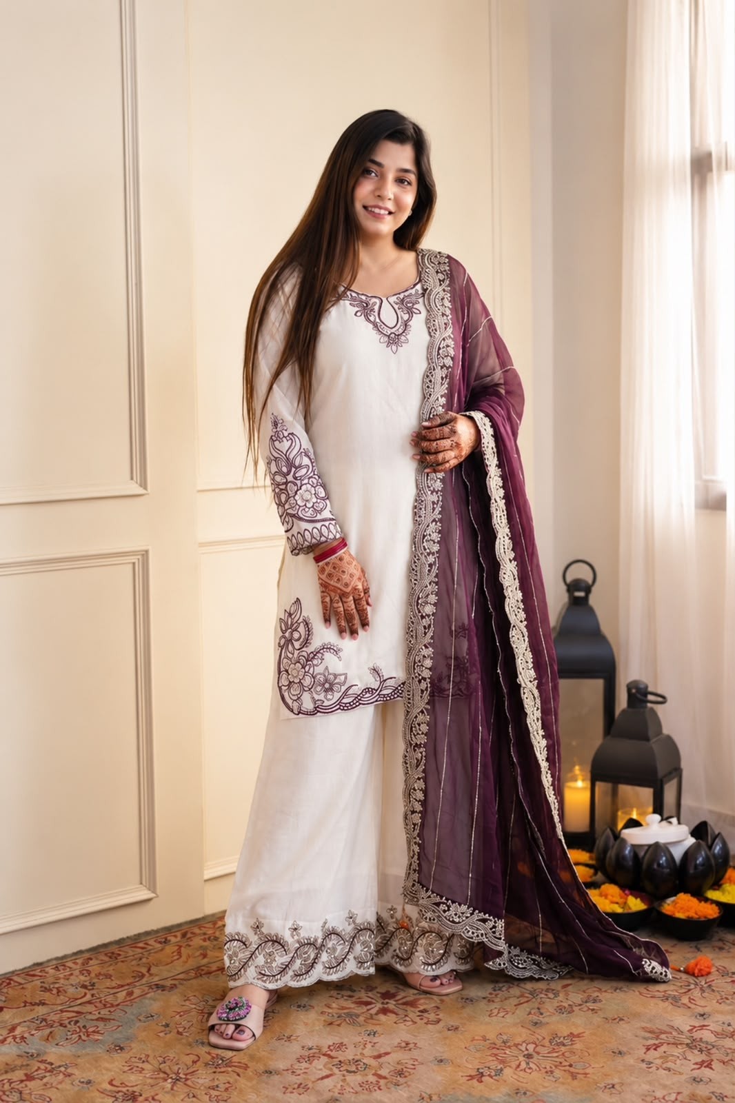 HK-1741 | Pakistani Maska Cotton Embroidered 3 Piece Set