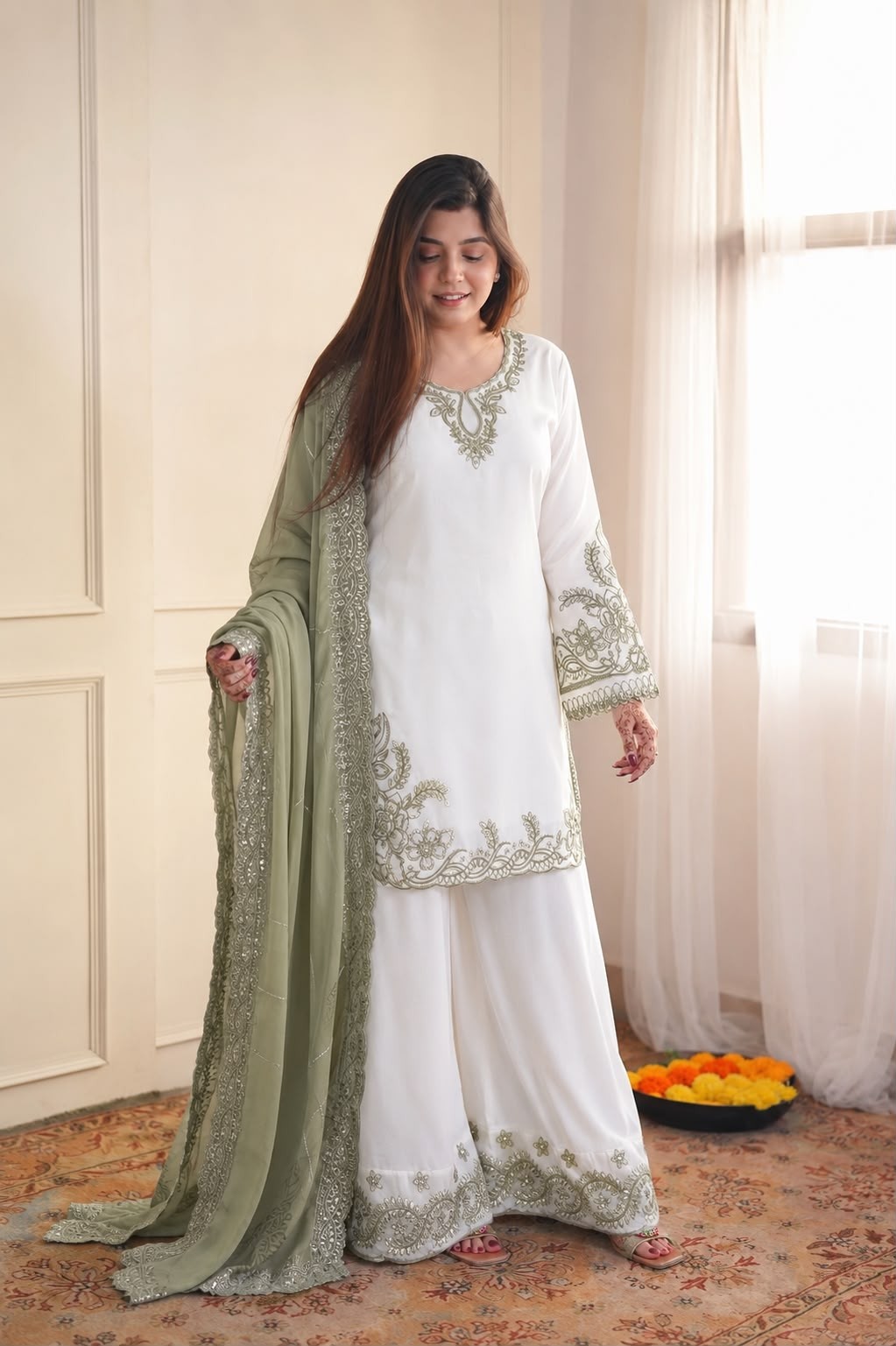 HK-1741 | Pakistani Maska Cotton Embroidered 3 Piece Set