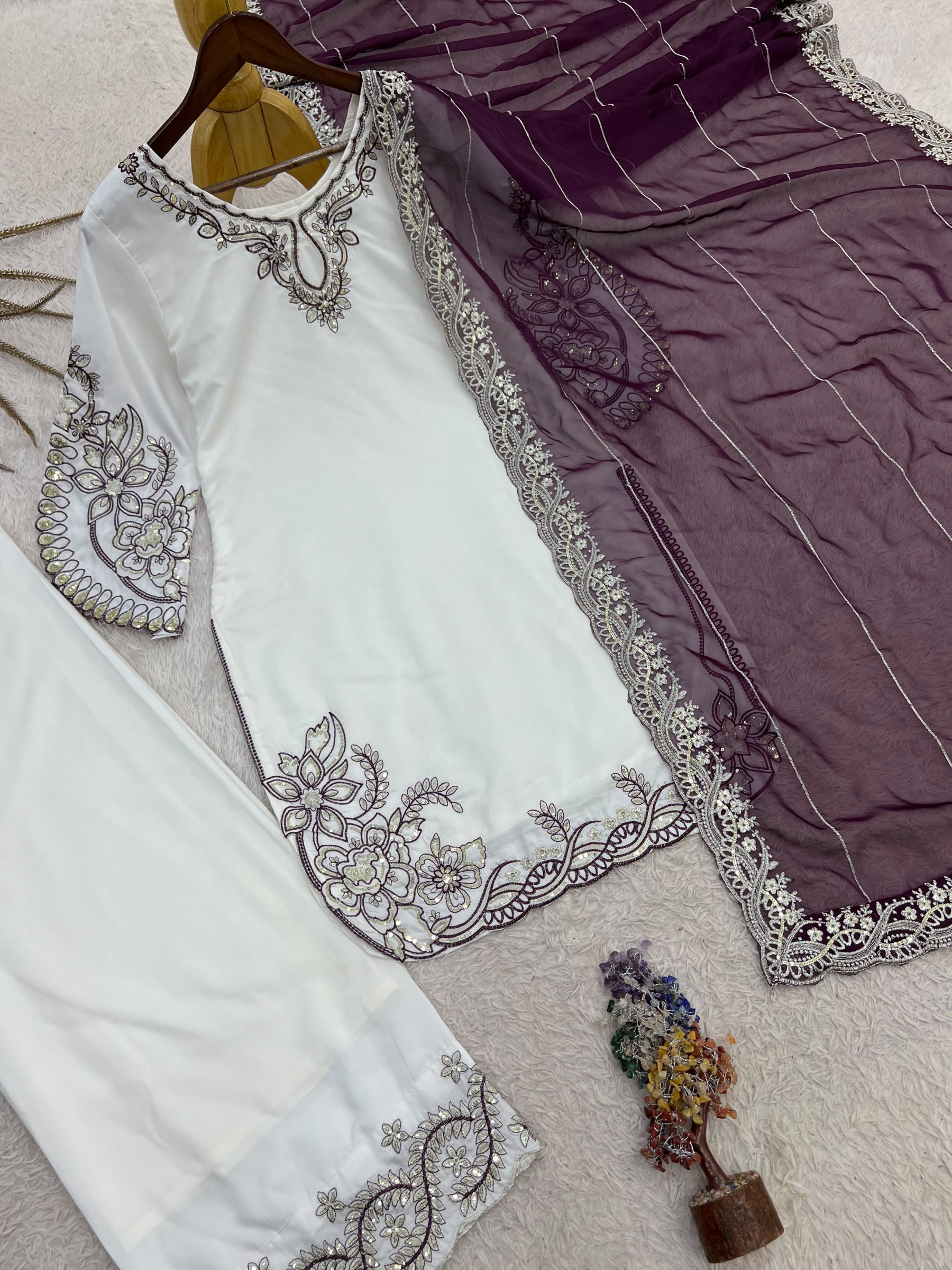 HK-1741 | Pakistani Maska Cotton Embroidered 3 Piece Set