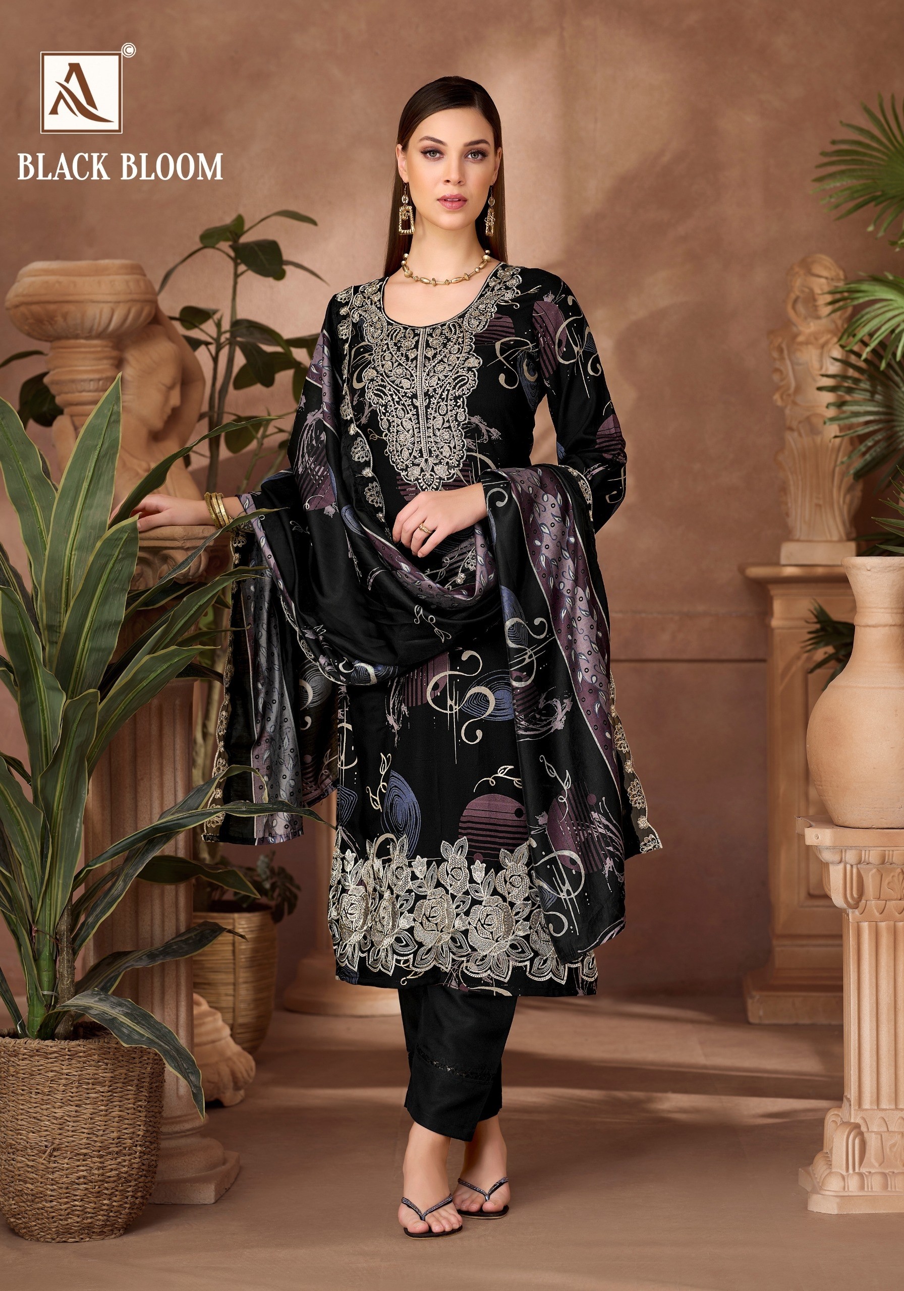 ALOK SUIT | BLACK BLOOM | Pure Reyon Designer Collection