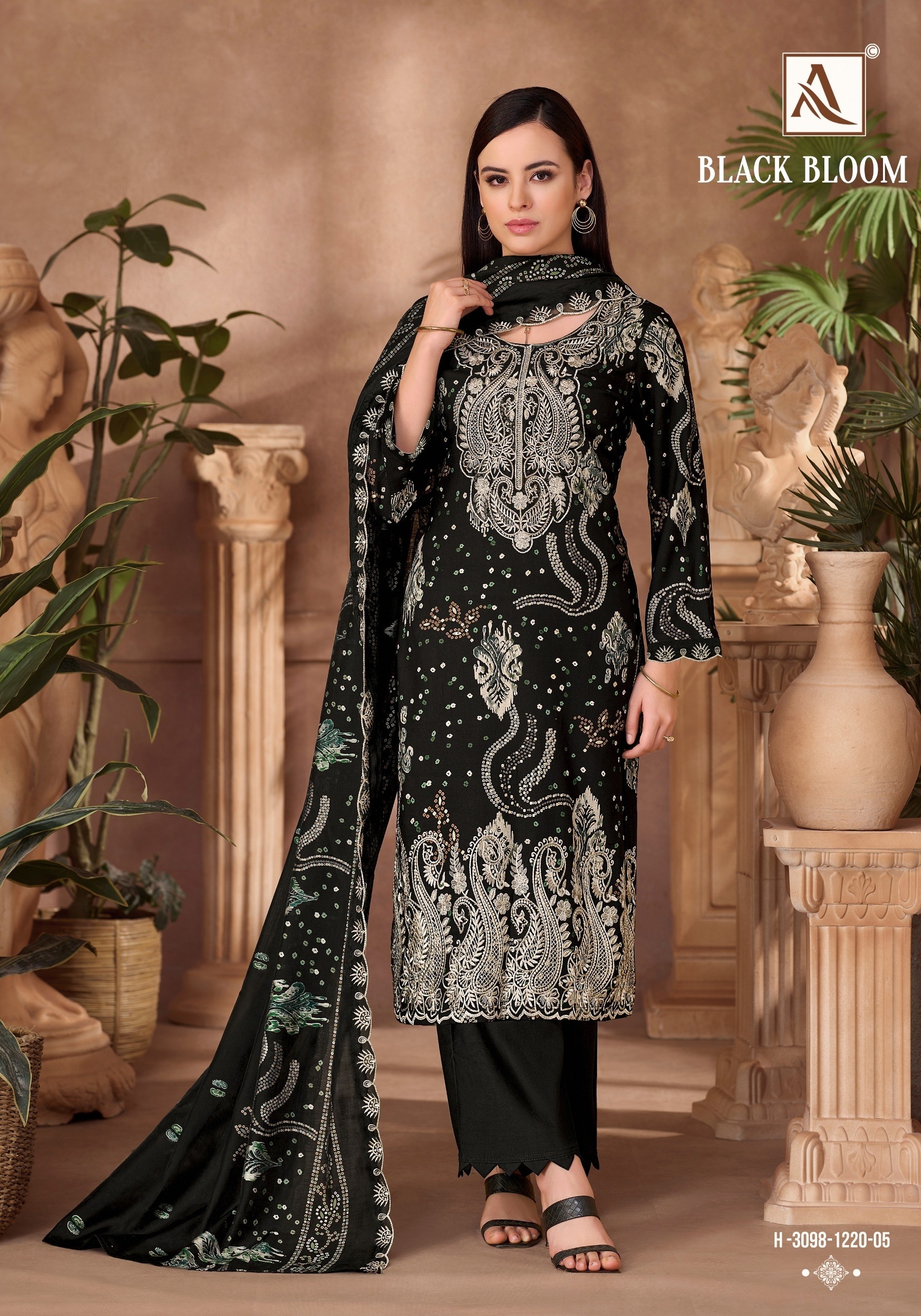 ALOK SUIT | BLACK BLOOM | Pure Reyon Designer Collection