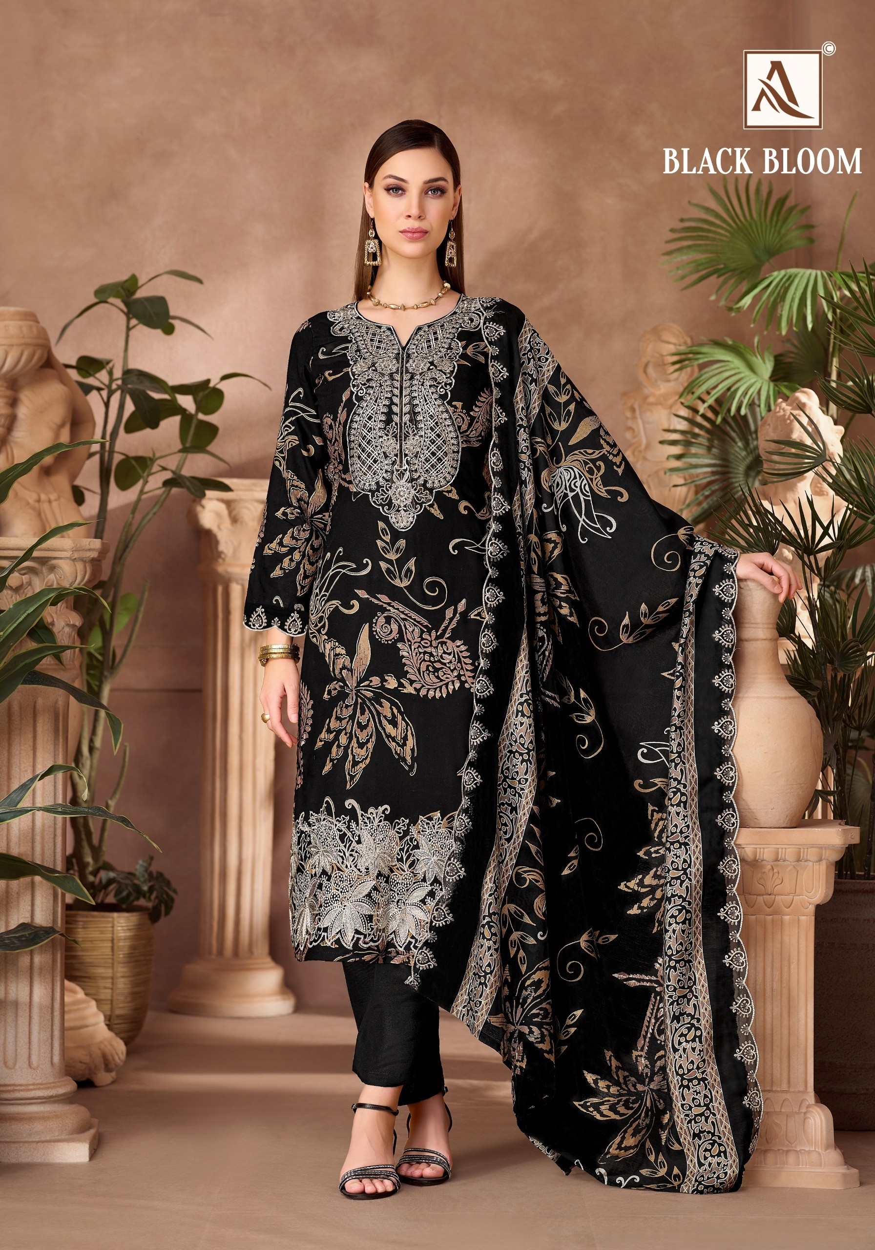 ALOK SUIT | BLACK BLOOM | Pure Reyon Designer Collection