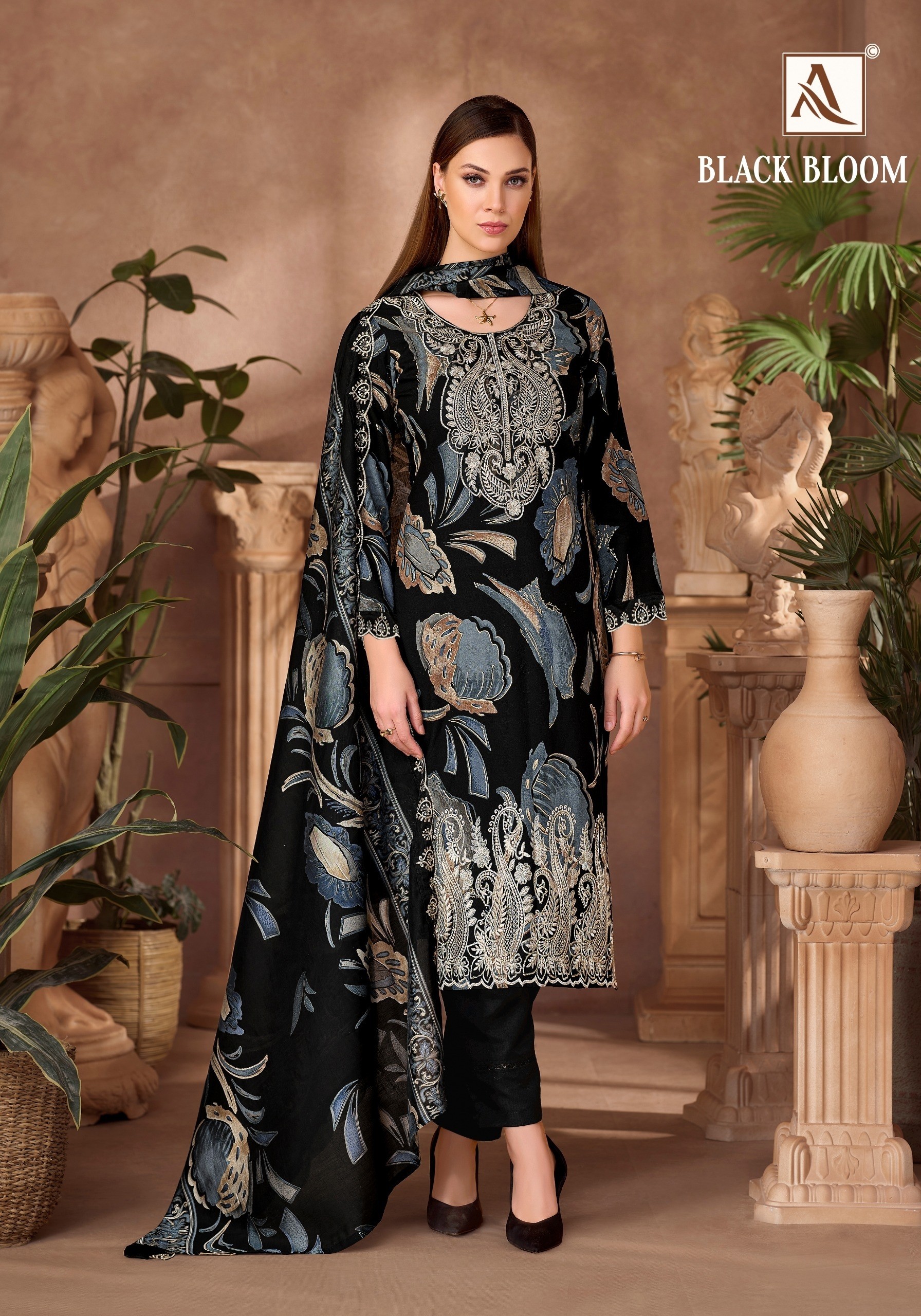 ALOK SUIT | BLACK BLOOM | Pure Reyon Designer Collection