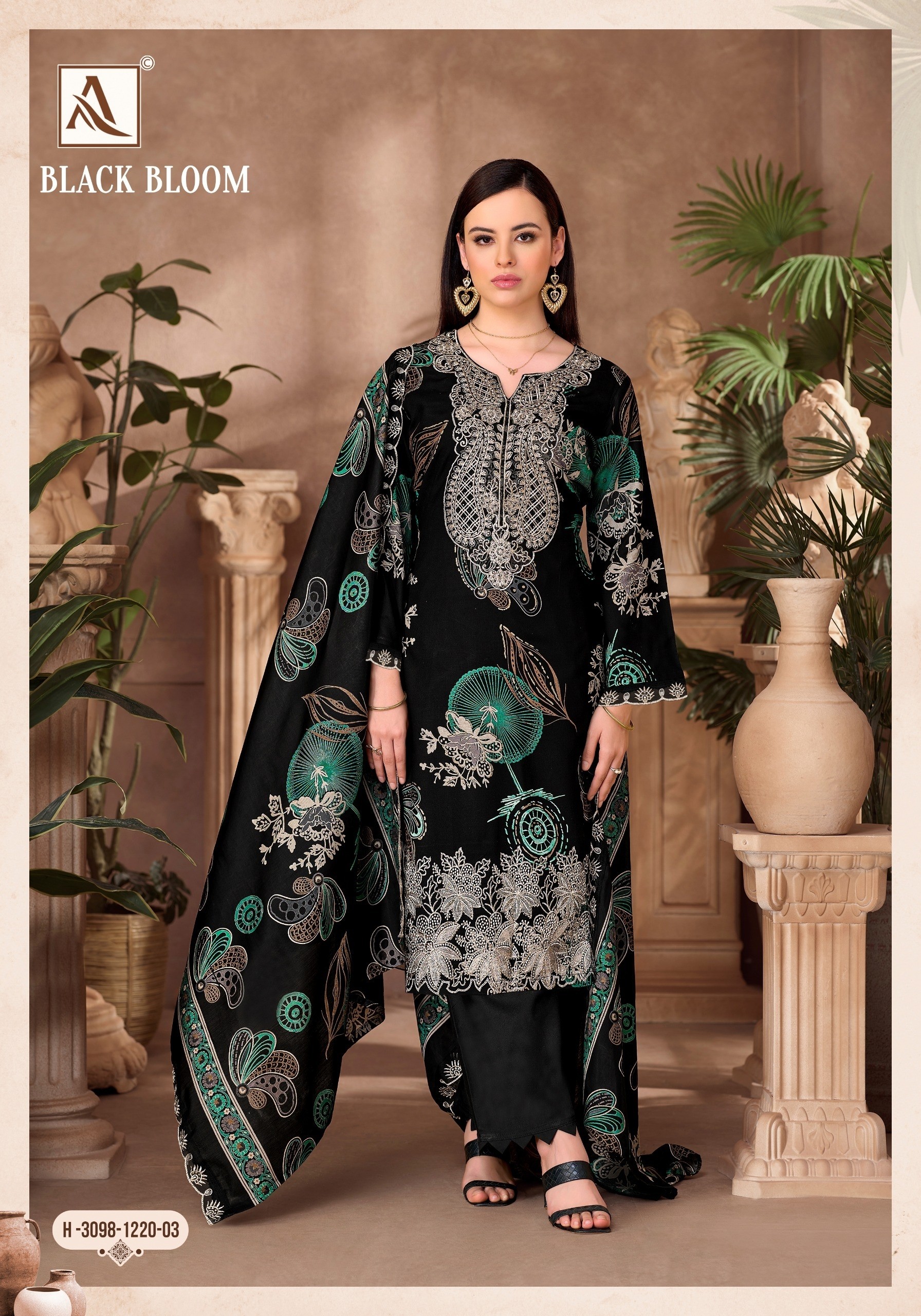 ALOK SUIT | BLACK BLOOM | Pure Reyon Designer Collection
