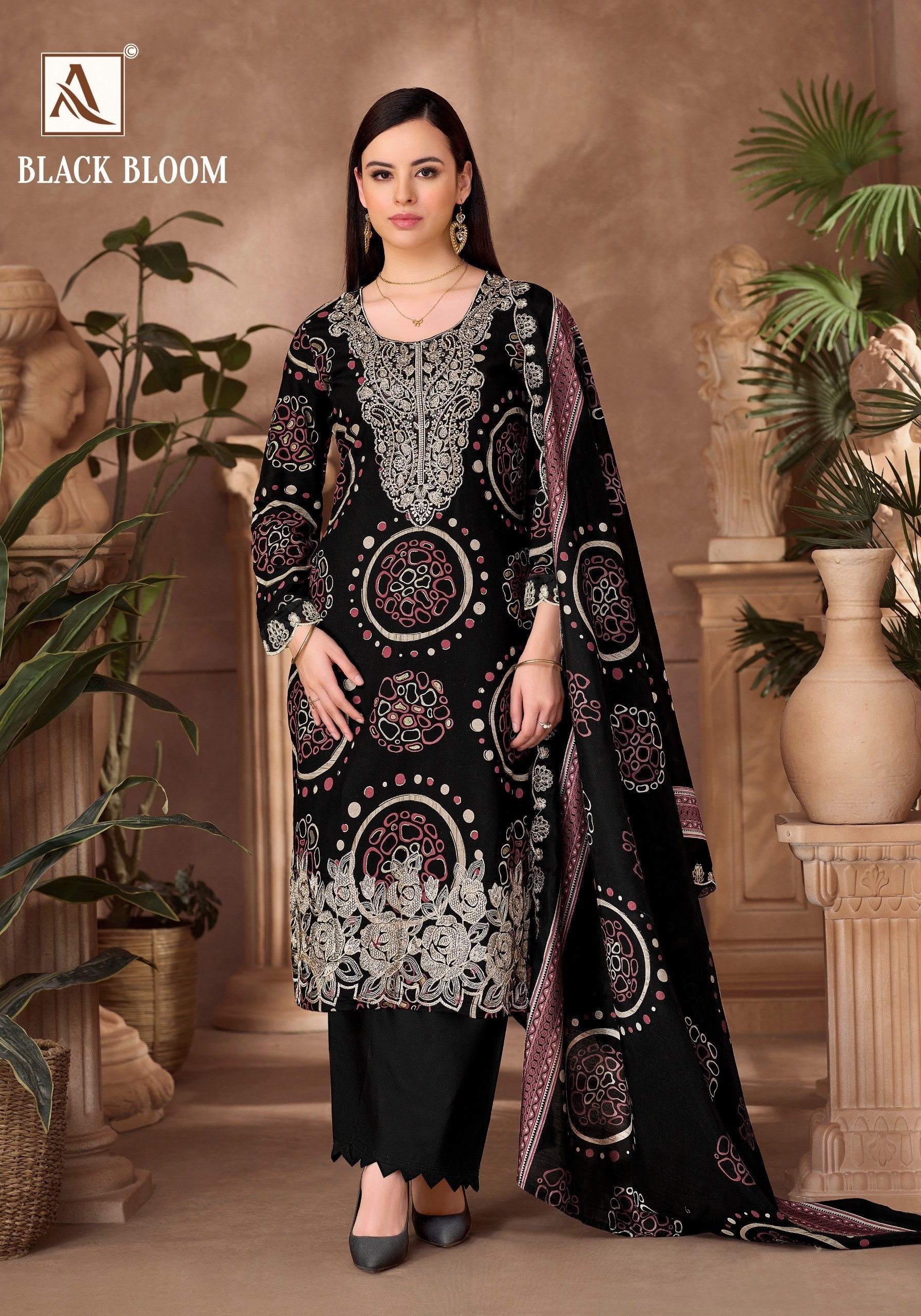 ALOK SUIT | BLACK BLOOM | Pure Reyon Designer Collection