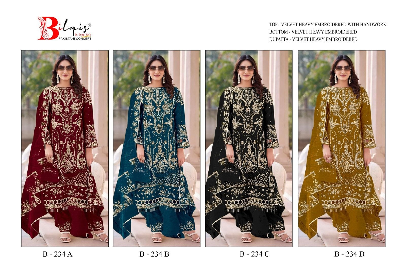 BILQIS B 234 Velvet Heavy Embroidered Pakistani Suit Full Set Wholesale Price 