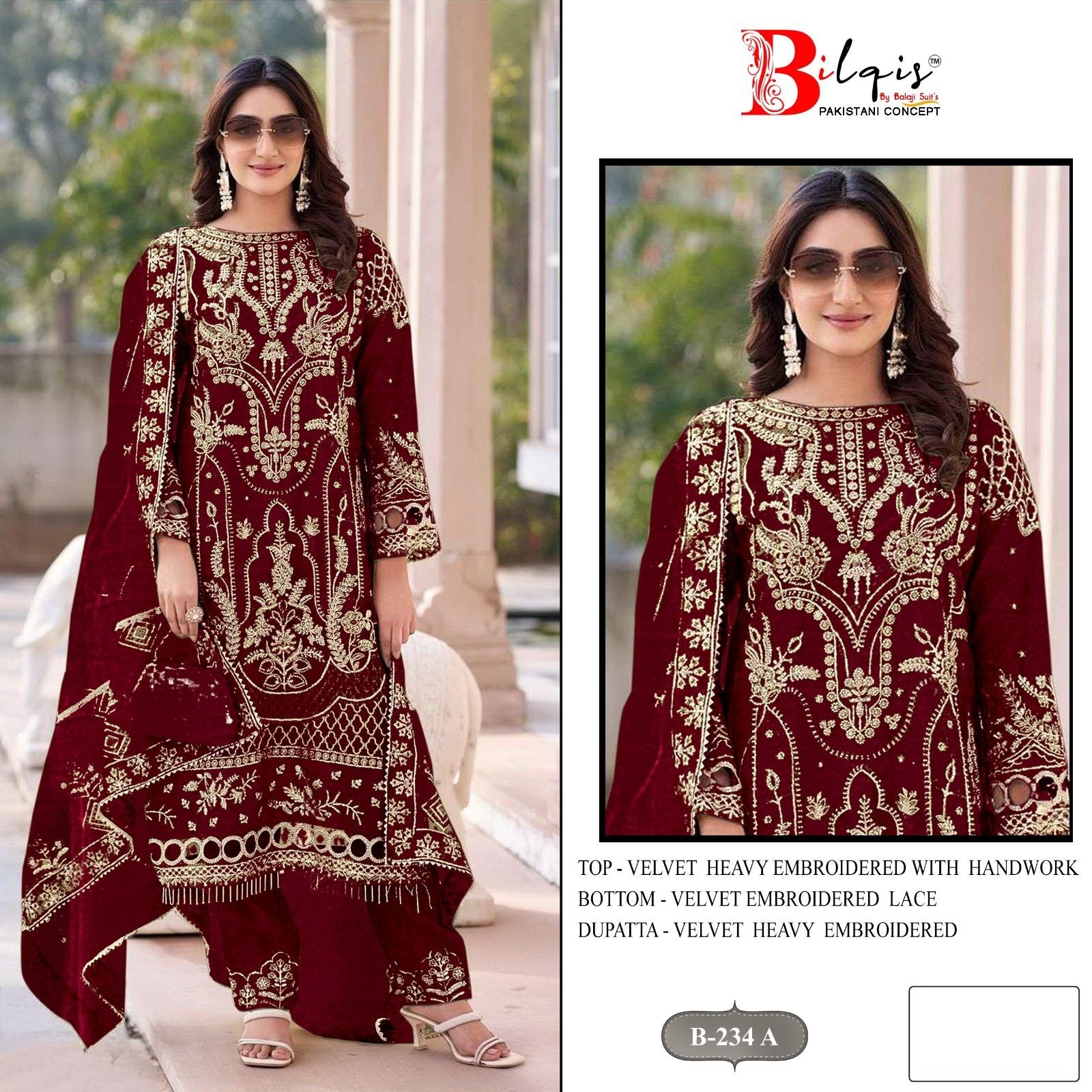 BILQIS B 234 Velvet Heavy Embroidered Pakistani Suit Full Set Wholesale Price 