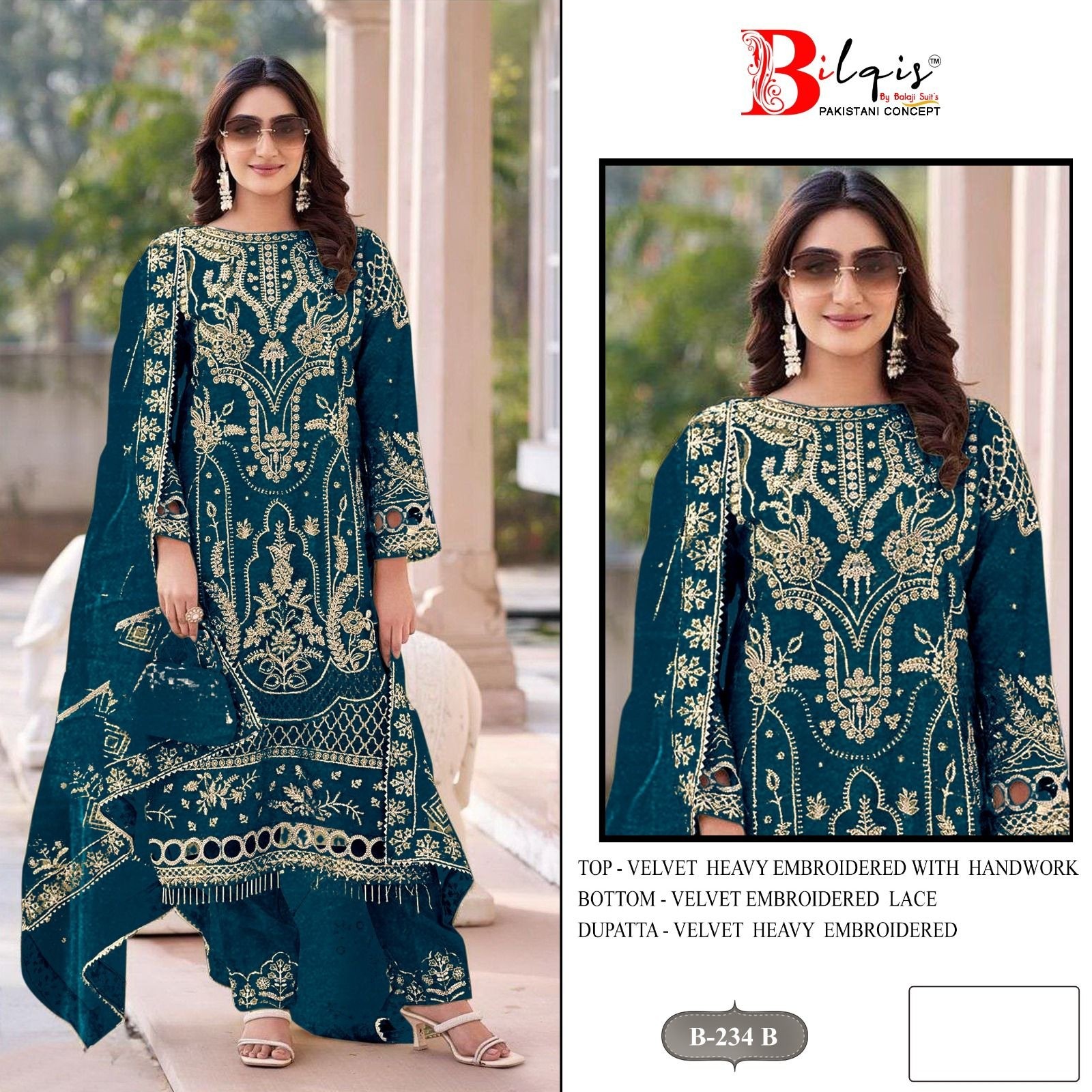 BILQIS B 234 Velvet Heavy Embroidered Pakistani Suit Full Set Wholesale Price 
