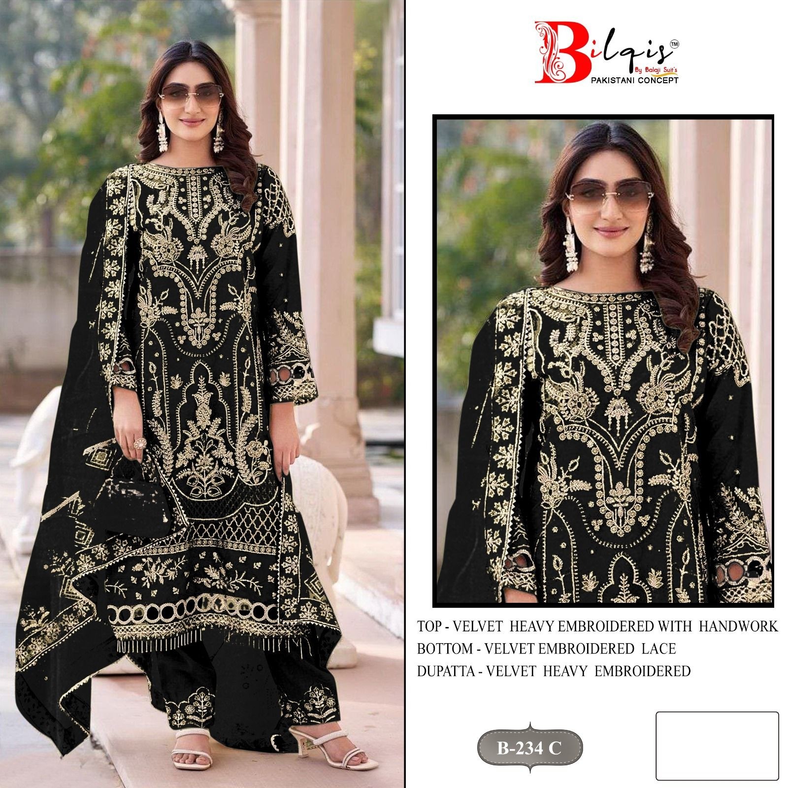 BILQIS B 234 Velvet Heavy Embroidered Pakistani Suit Full Set Wholesale Price 