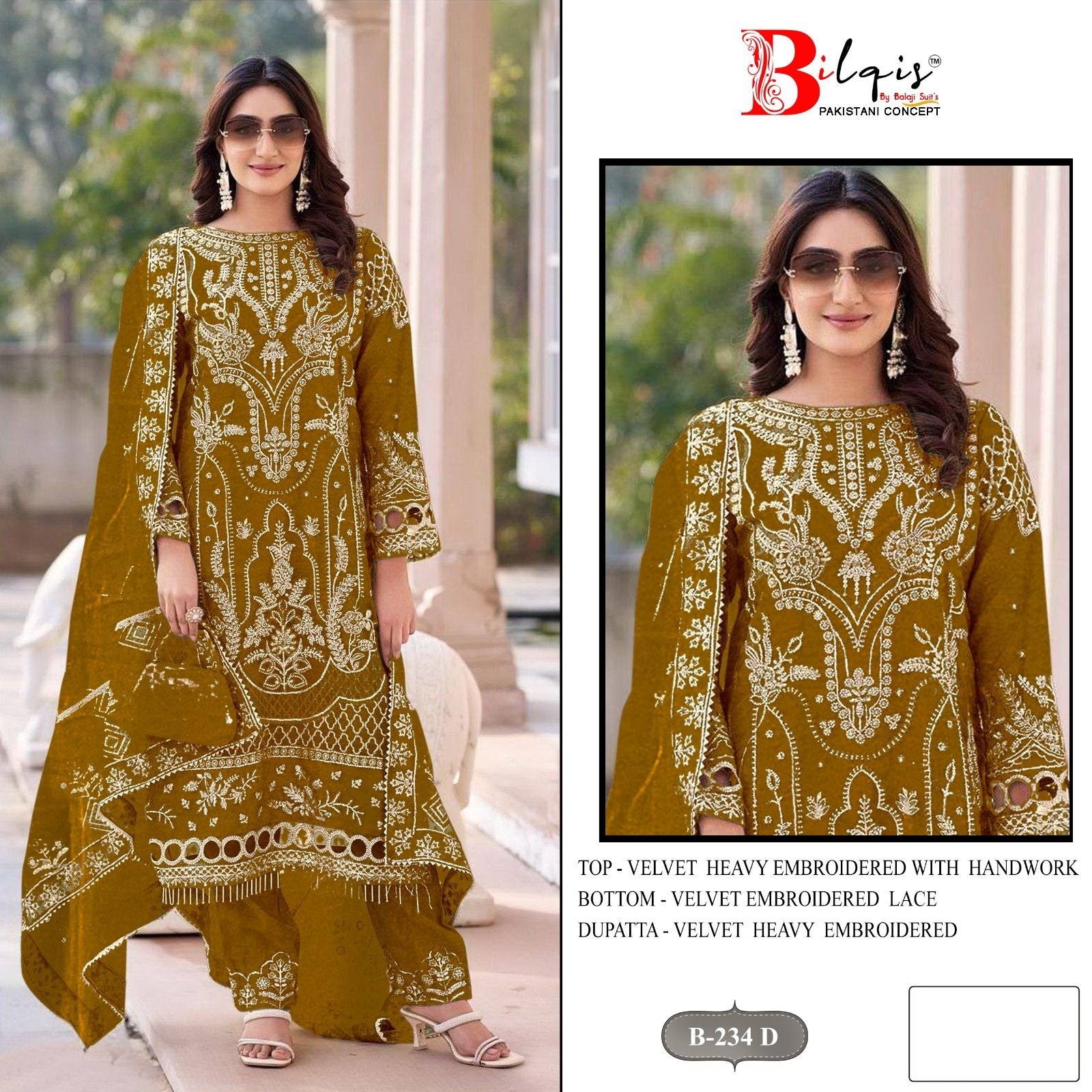 BILQIS B 234 Velvet Heavy Embroidered Pakistani Suit Full Set Wholesale Price 