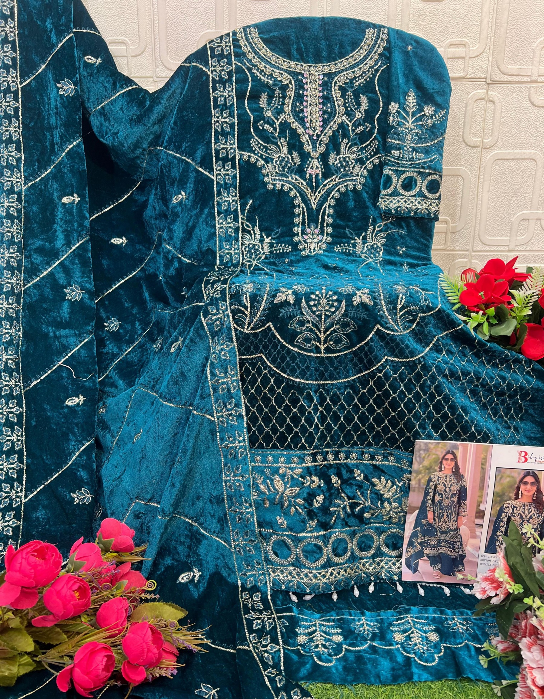 BILQIS B 234 Velvet Heavy Embroidered Pakistani Suit Full Set Wholesale Price 