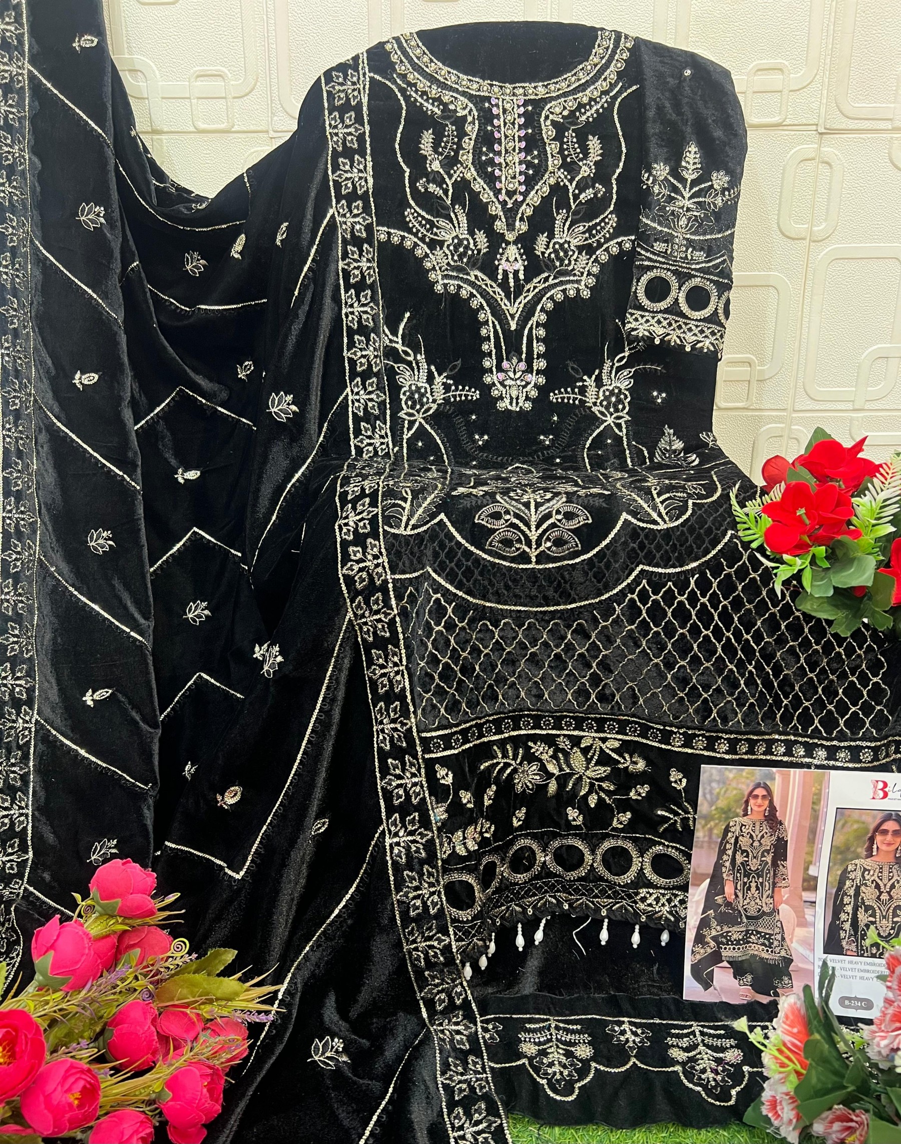 BILQIS B 234 Velvet Heavy Embroidered Pakistani Suit Full Set Wholesale Price 