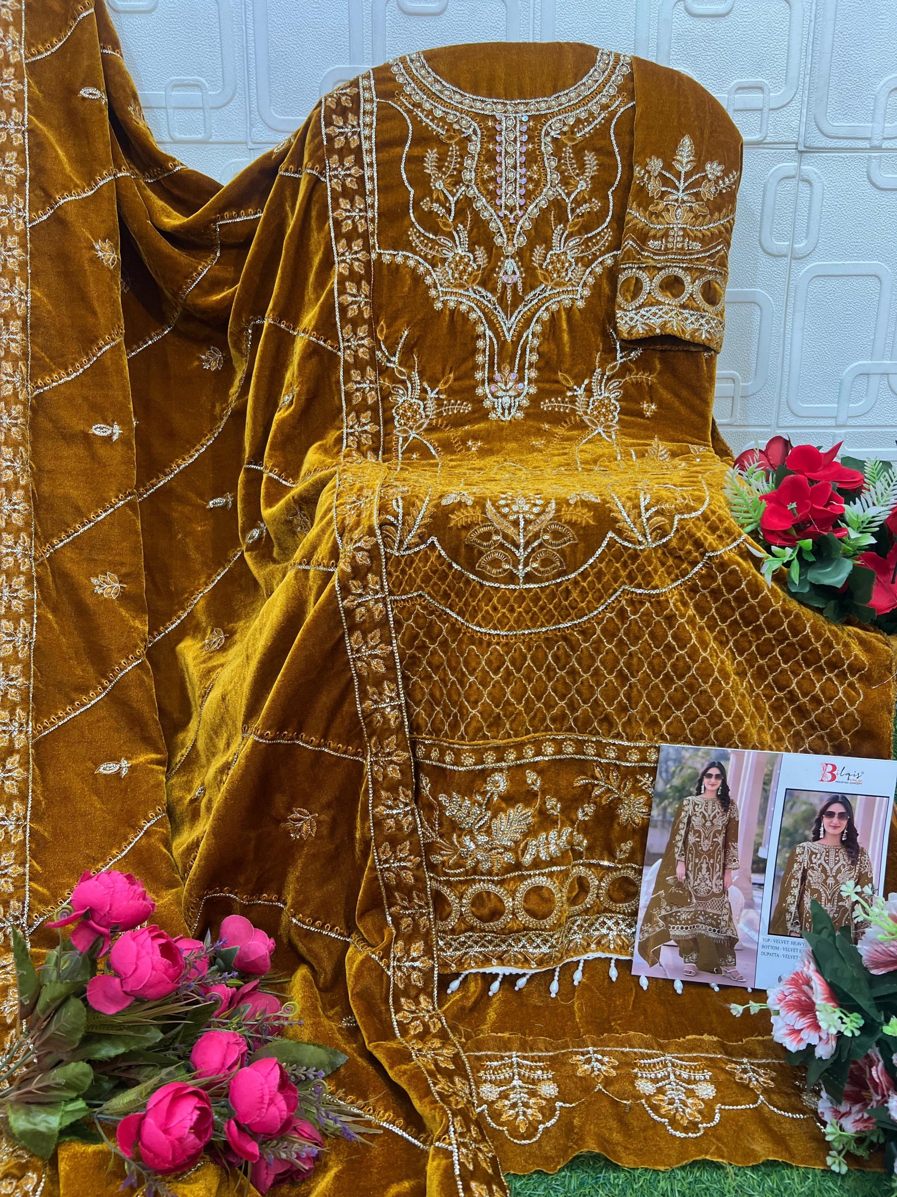 BILQIS B 234 Velvet Heavy Embroidered Pakistani Suit Full Set Wholesale Price 
