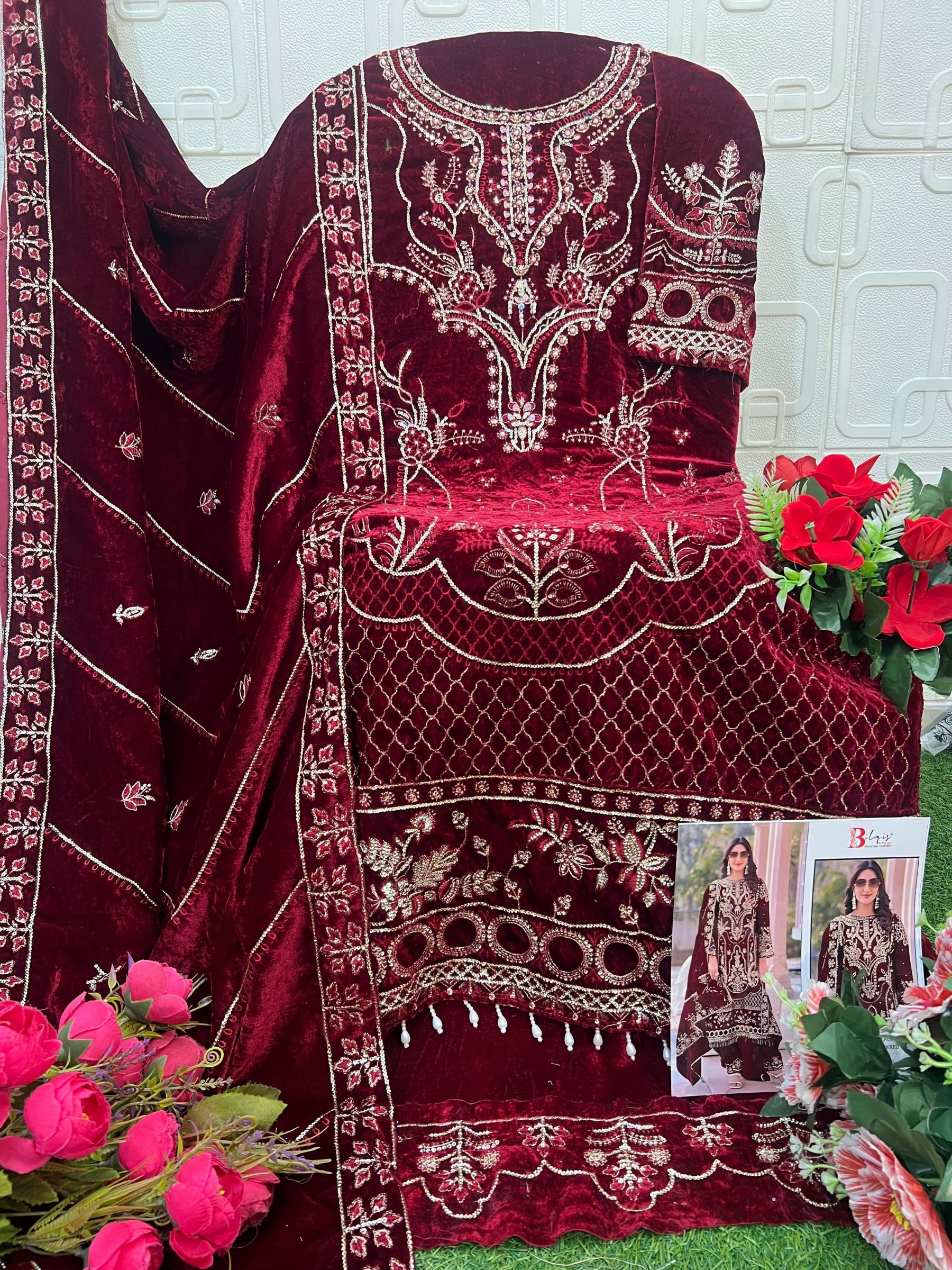 BILQIS B 234 Velvet Heavy Embroidered Pakistani Suit Full Set Wholesale Price 