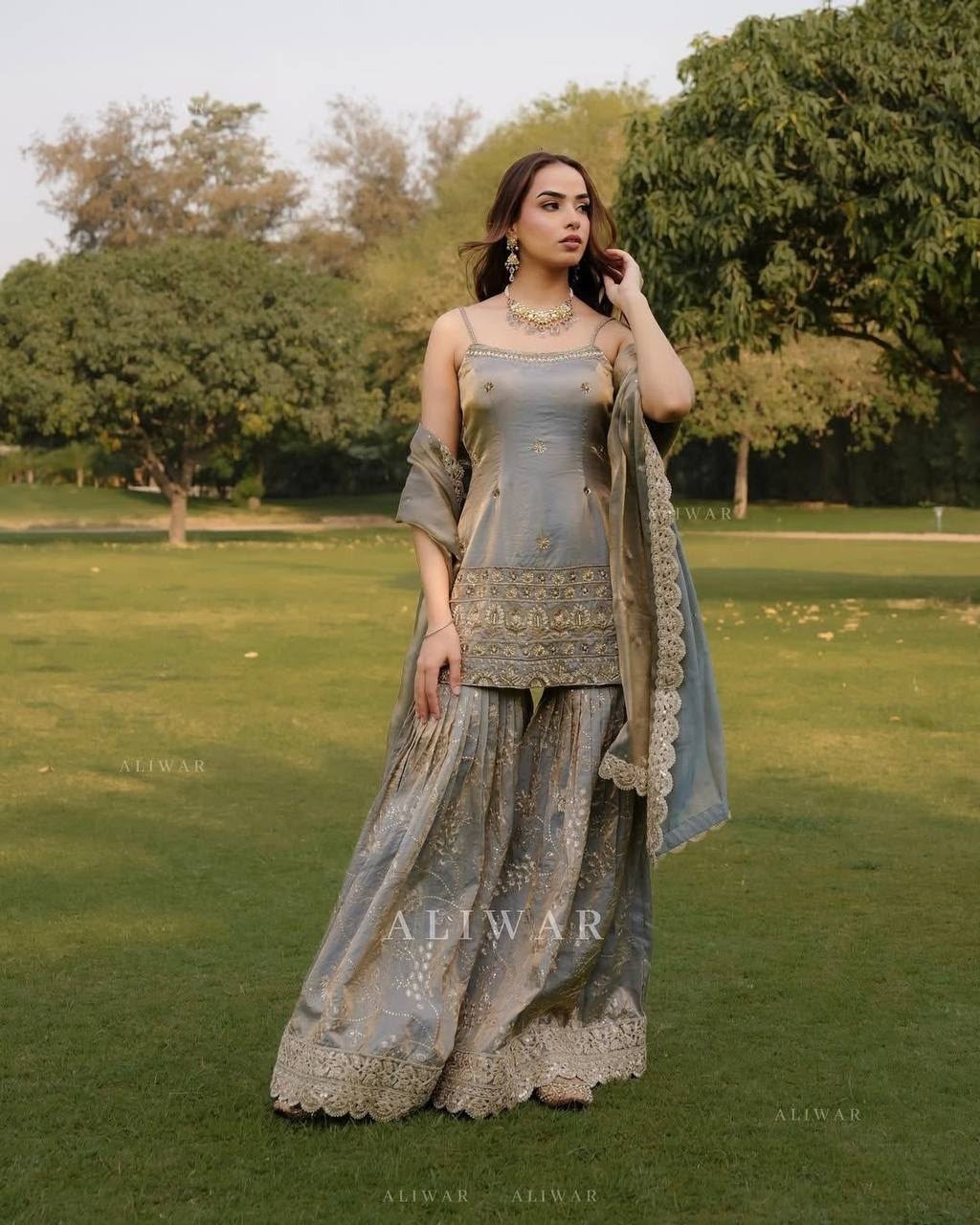 ST-227 | Heavy Jimy Silk Organza Embroidered Sequence Suit