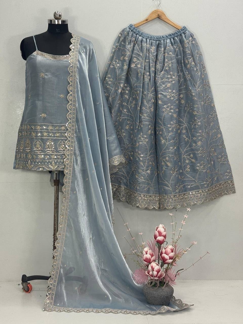 ST-227 | Heavy Jimy Silk Organza Embroidered Sequence Suit