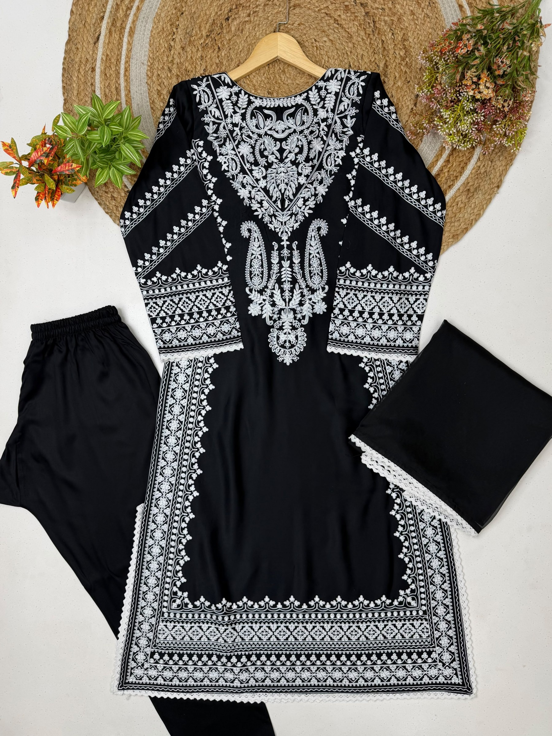 Shop LOOMEERA LM-37 Pakistani three-piece suit with Rayon Satin top and palazzo, Cotton inner and Tebby Soft Organza dupatta at ₹1,449/-.