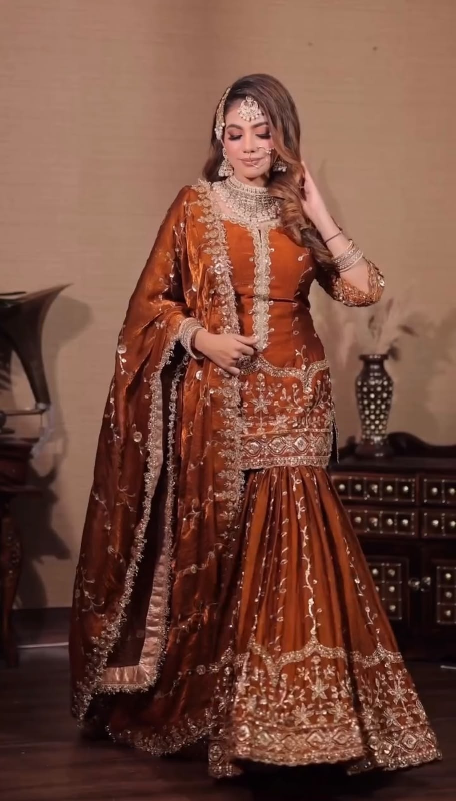 Shop SSR-533 Pure Fendy Silk ready-to-wear suit with heavy embroidery sequence work on top, bottom and dupatta, full sleeves and sizes M to XXL at ₹1,099/-.