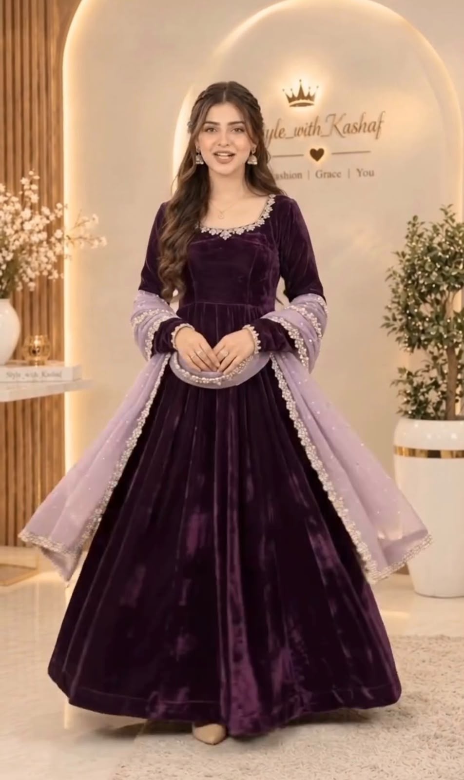WW-1292 | Pure Viscous Velvet Real Mirror Designer Gown