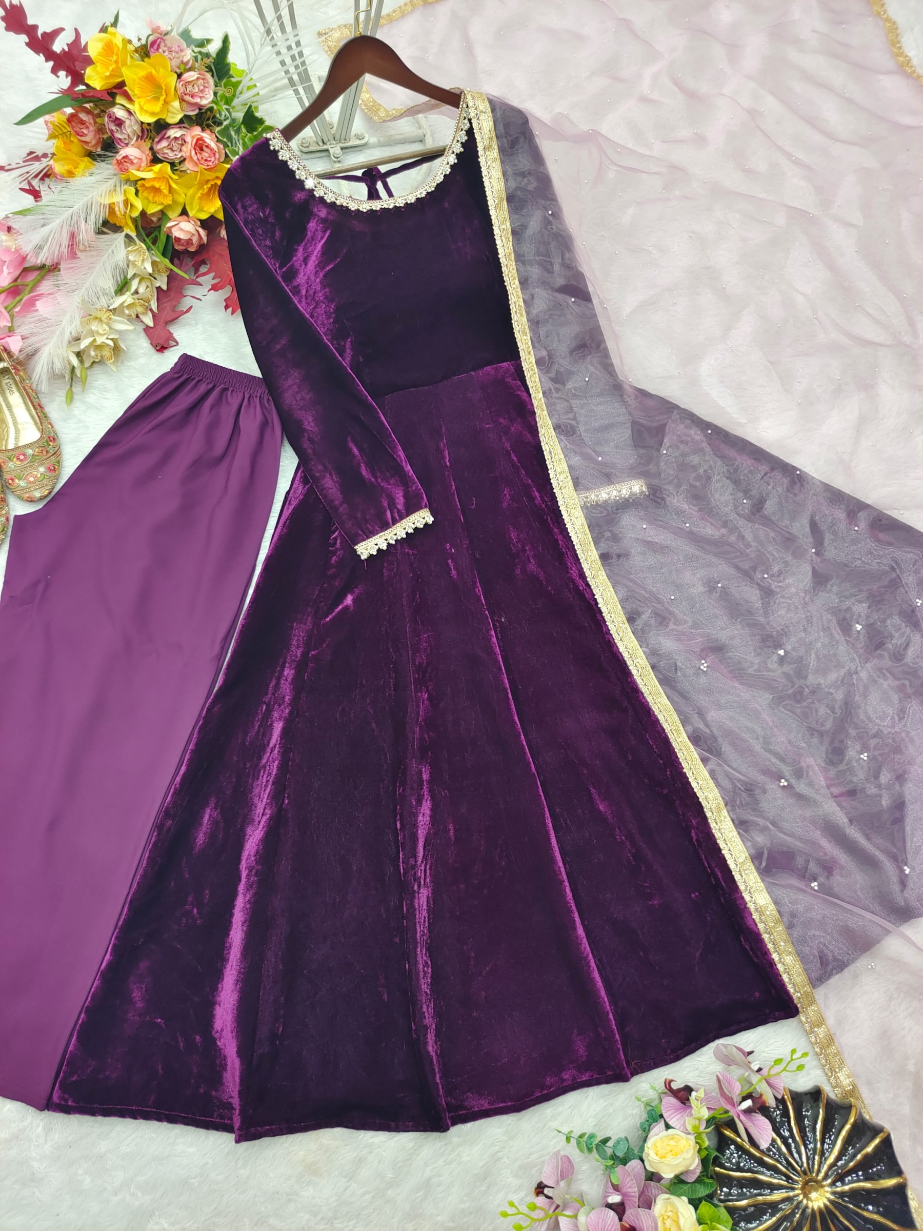 WW-1292 | Pure Viscous Velvet Real Mirror Designer Gown